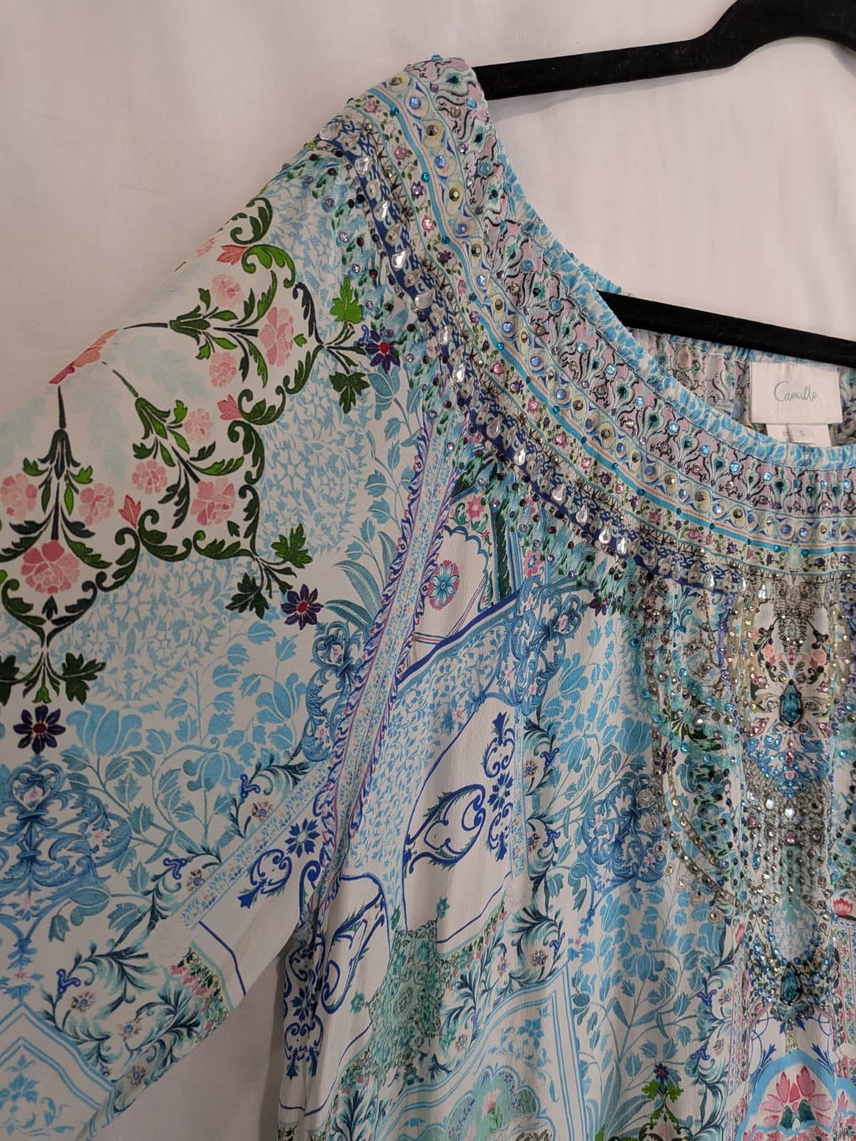 Camilla Lovers Retreat Silk Frill Dress Size S Blue Off Shoulder Crystal — photo 5 of 24