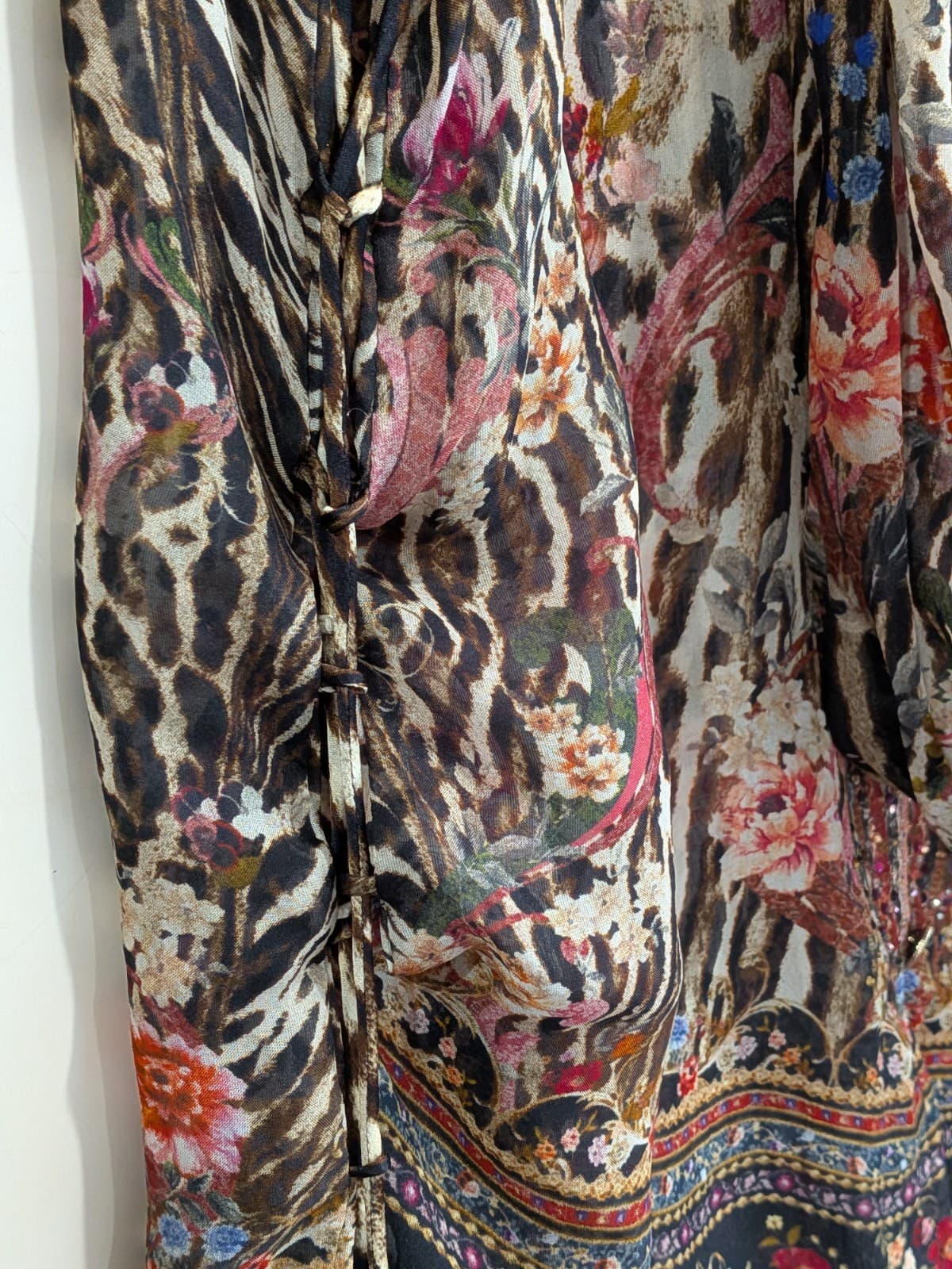 Camilla Liv A Little Silk Button Blouse L Red Brown Animal Top Pink Crystals — photo 10 of 21