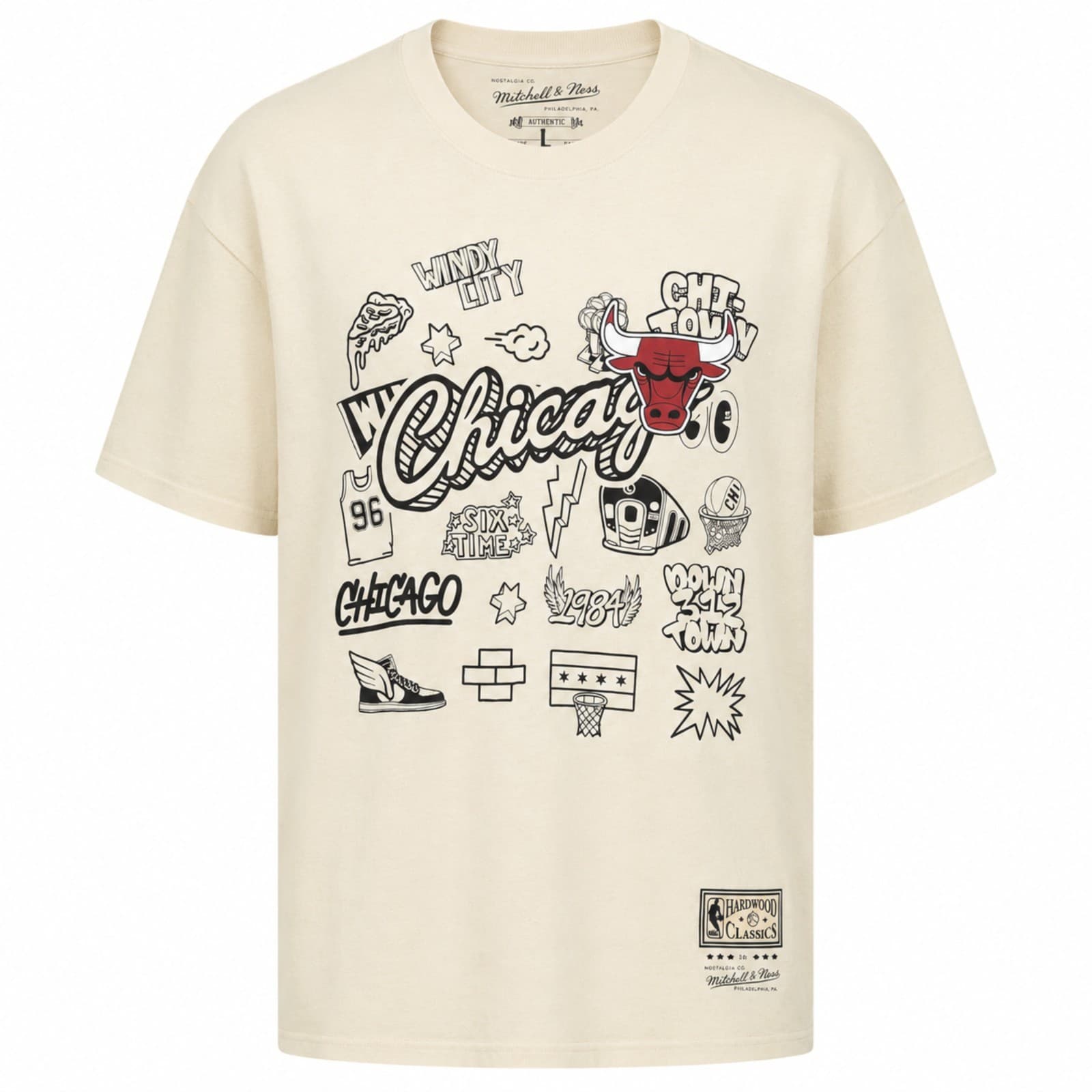 Mitchell Ness Chicago Bulls Graphic T Shirt Large Cream NBA Basketball — photo 1 of 8