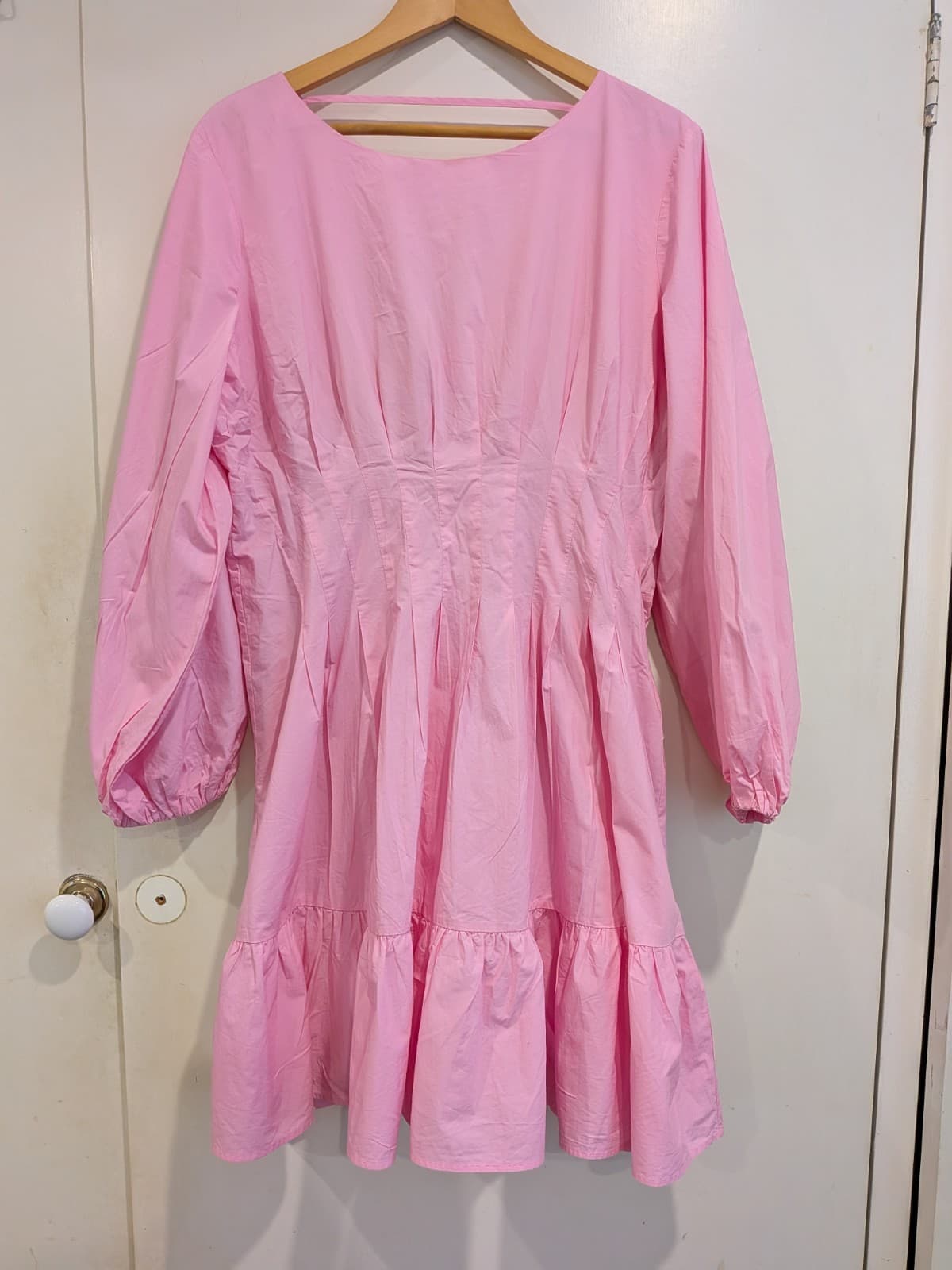 Country Road Pleated Pink Cotton Mini Dress Shirred Back Long Sleeve Size 16... — photo 3 of 15