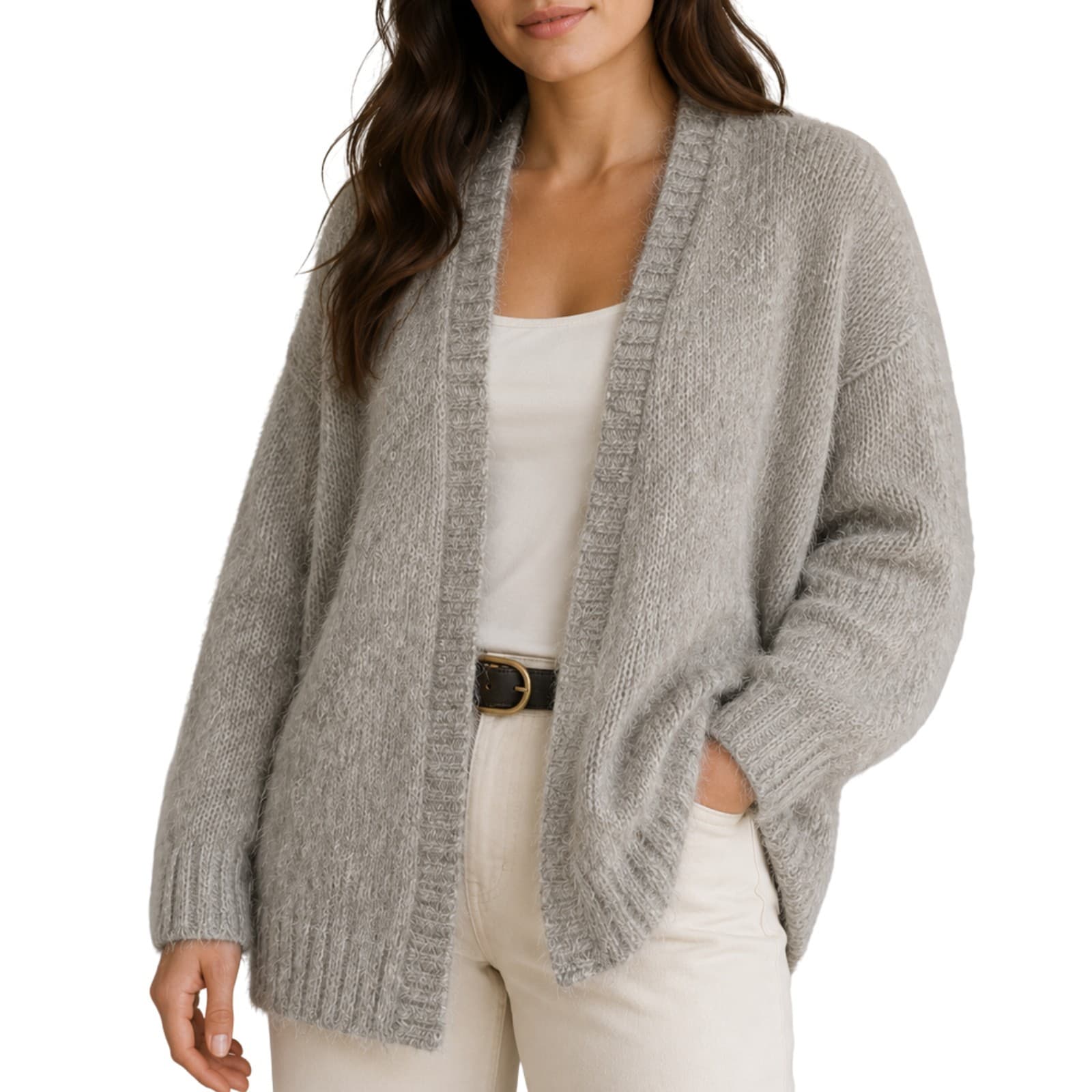 Bardot Cardigan Knit Grey Fluffy Soft Longline Open Front Size AUS 10 US 6 — photo 1 of 10