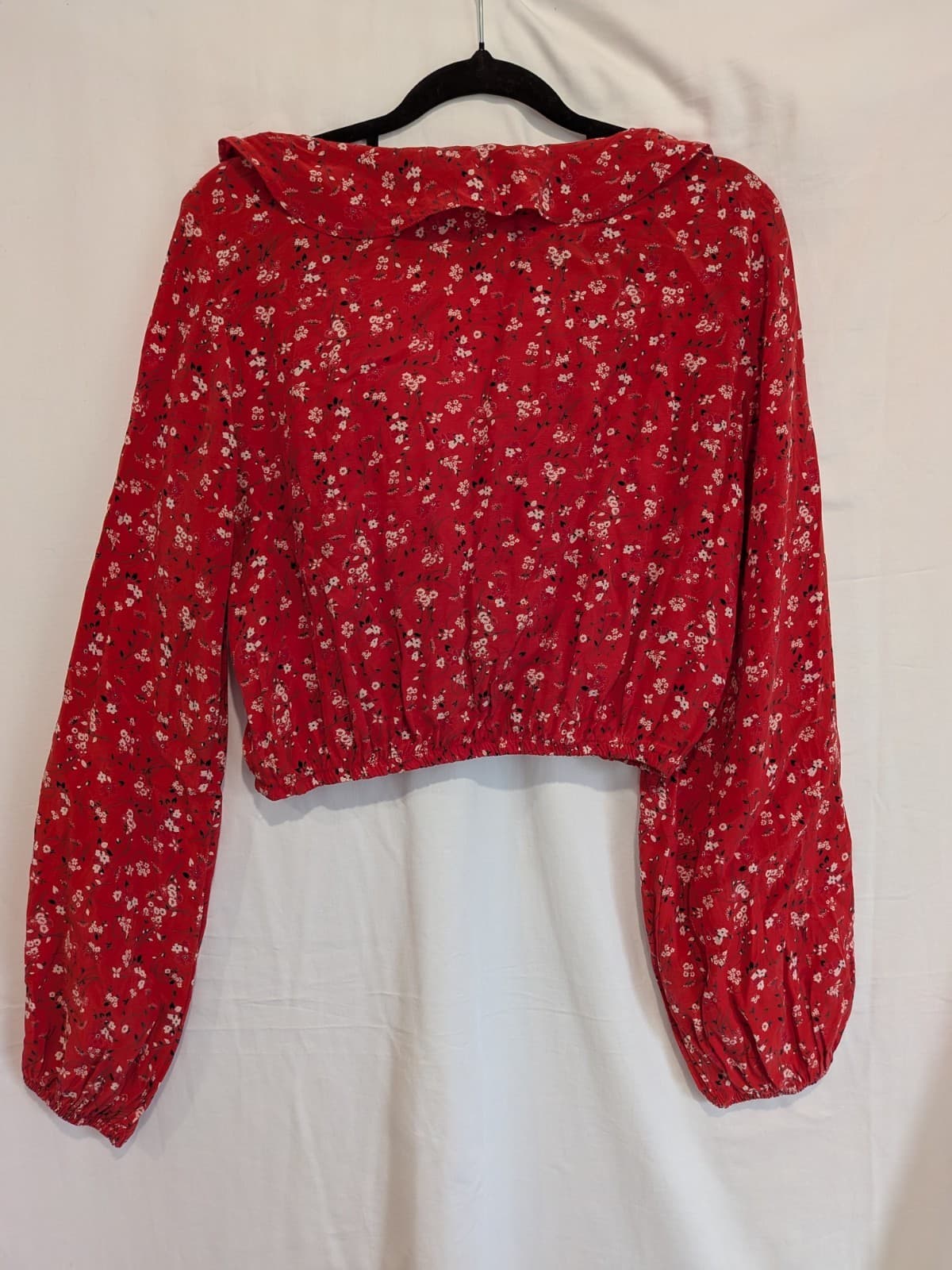 Kookai Crop Top Size 38 AU 10 Red Floral Wrap Ruffle Long Sleeve Boho Blouse — photo 8 of 9