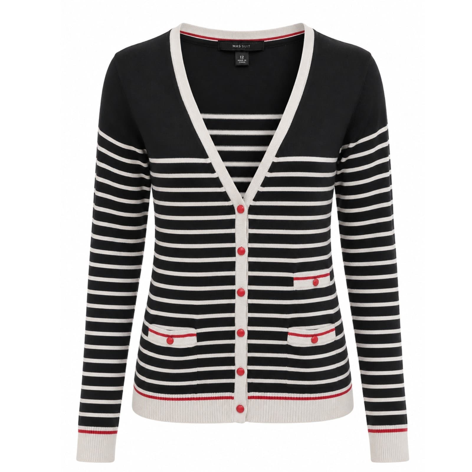 MNG Mango Cardigan Size AU 10 US 6 Black White Stripe Silk Blend Nautical Preppy — photo 1 of 11