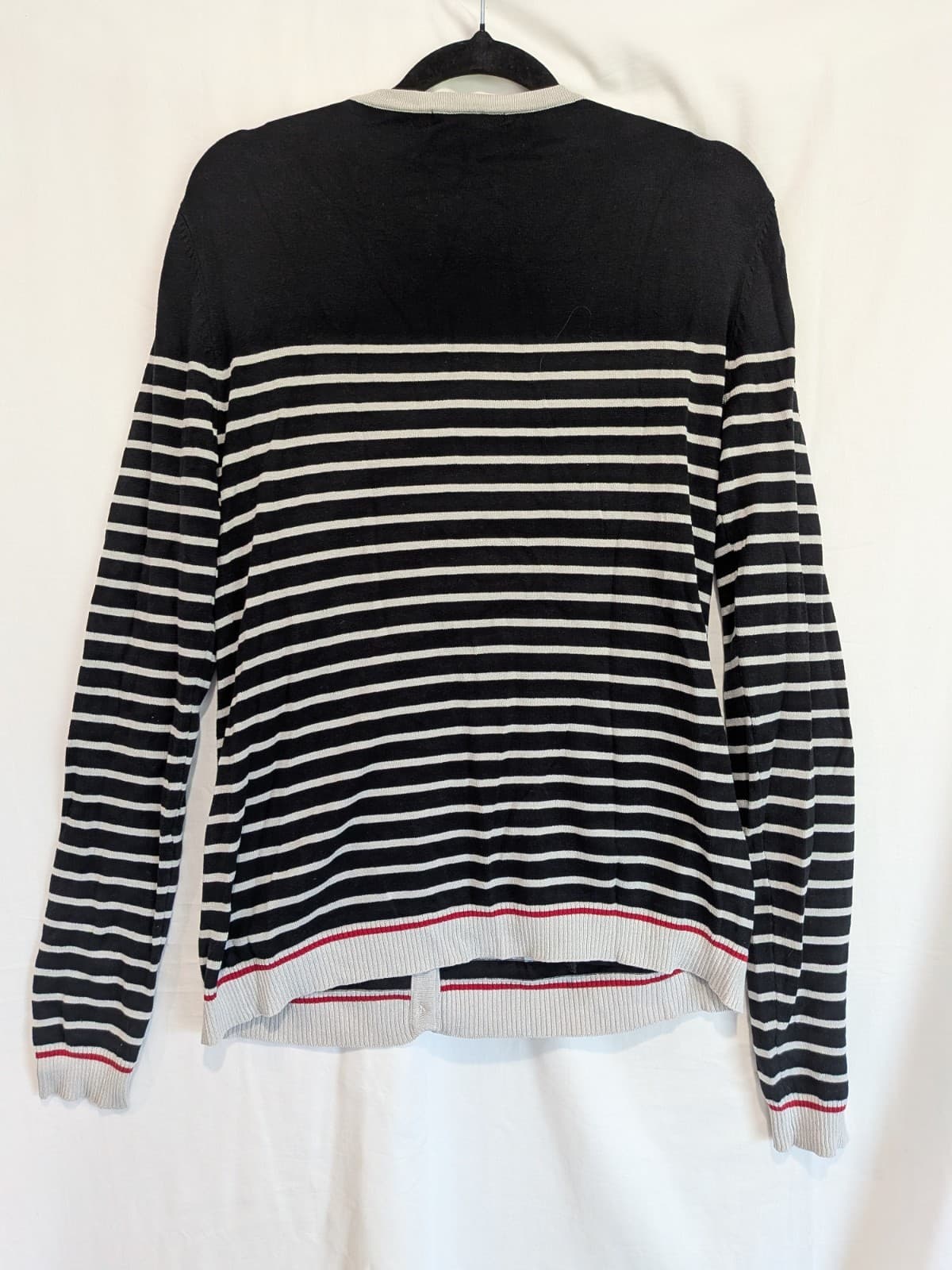MNG Mango Cardigan Size AU 10 US 6 Black White Stripe Silk Blend Nautical Preppy — photo 11 of 11