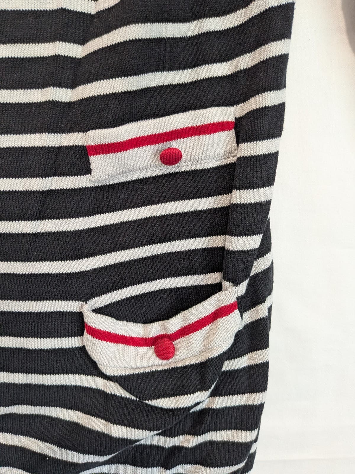 MNG Mango Cardigan Size AU 10 US 6 Black White Stripe Silk Blend Nautical Preppy — photo 5 of 11