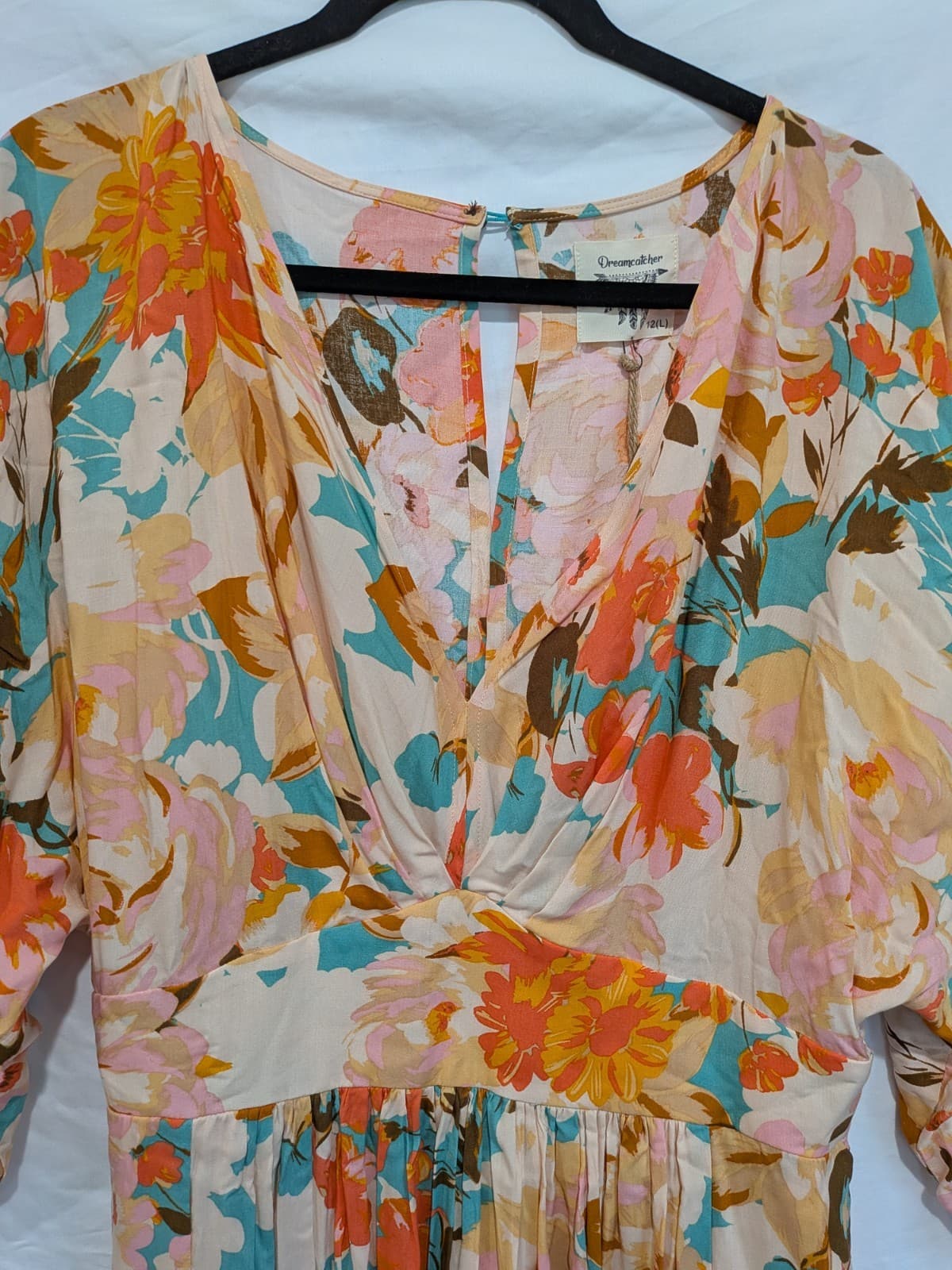 Dreamcatcher Dress Size 12 Boho Floral Maxi Pink Peach Wrap Festival Resort — photo 5 of 11
