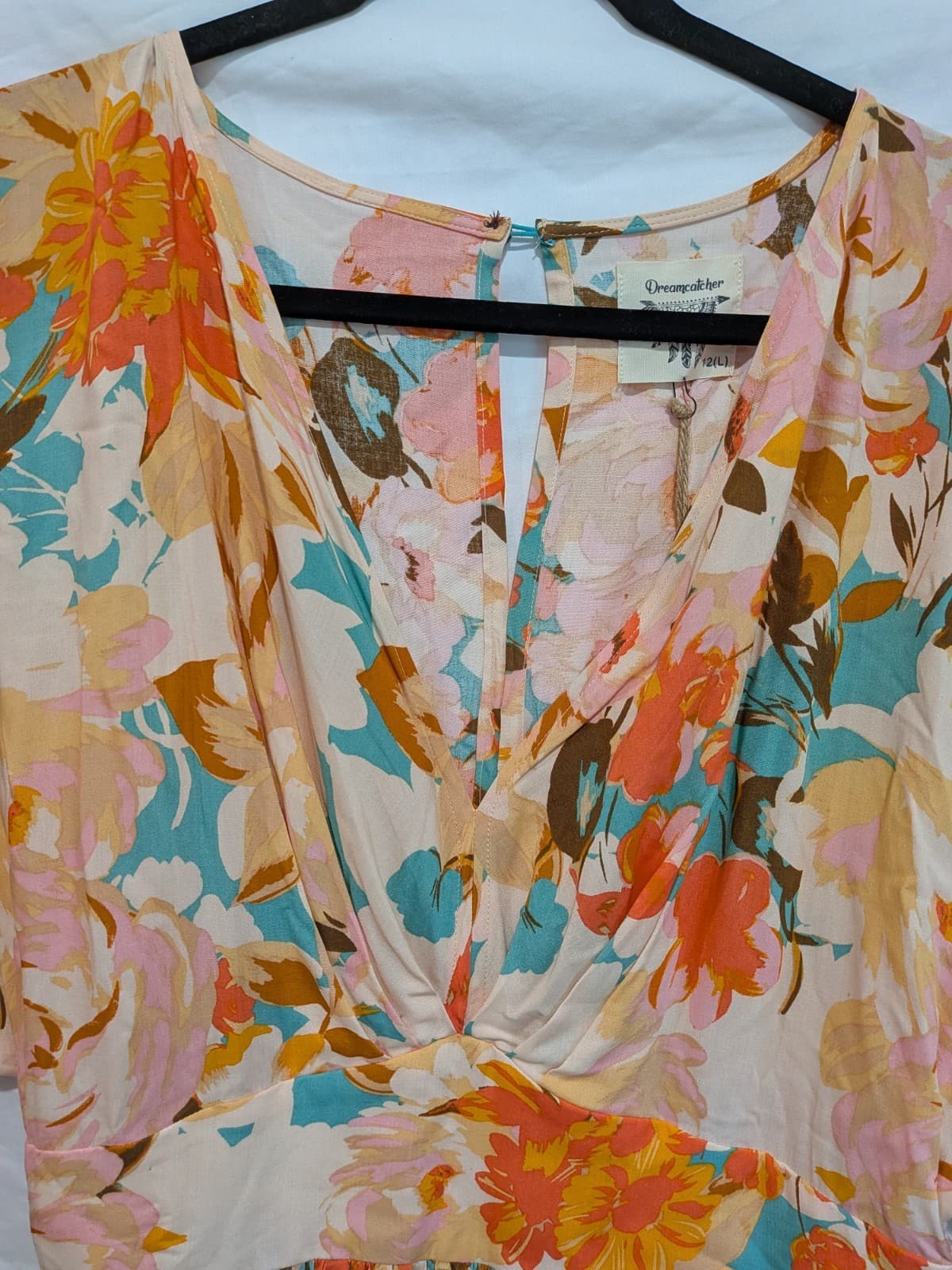 Dreamcatcher Dress Size 12 Boho Floral Maxi Pink Peach Wrap Festival Resort — photo 7 of 11