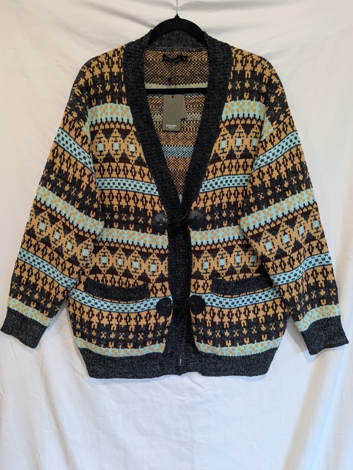 Isabella The Label Cardigan Womens AUS ML BNWT Boho Aztec Knit Grandpa Y2K — photo 3 of 10