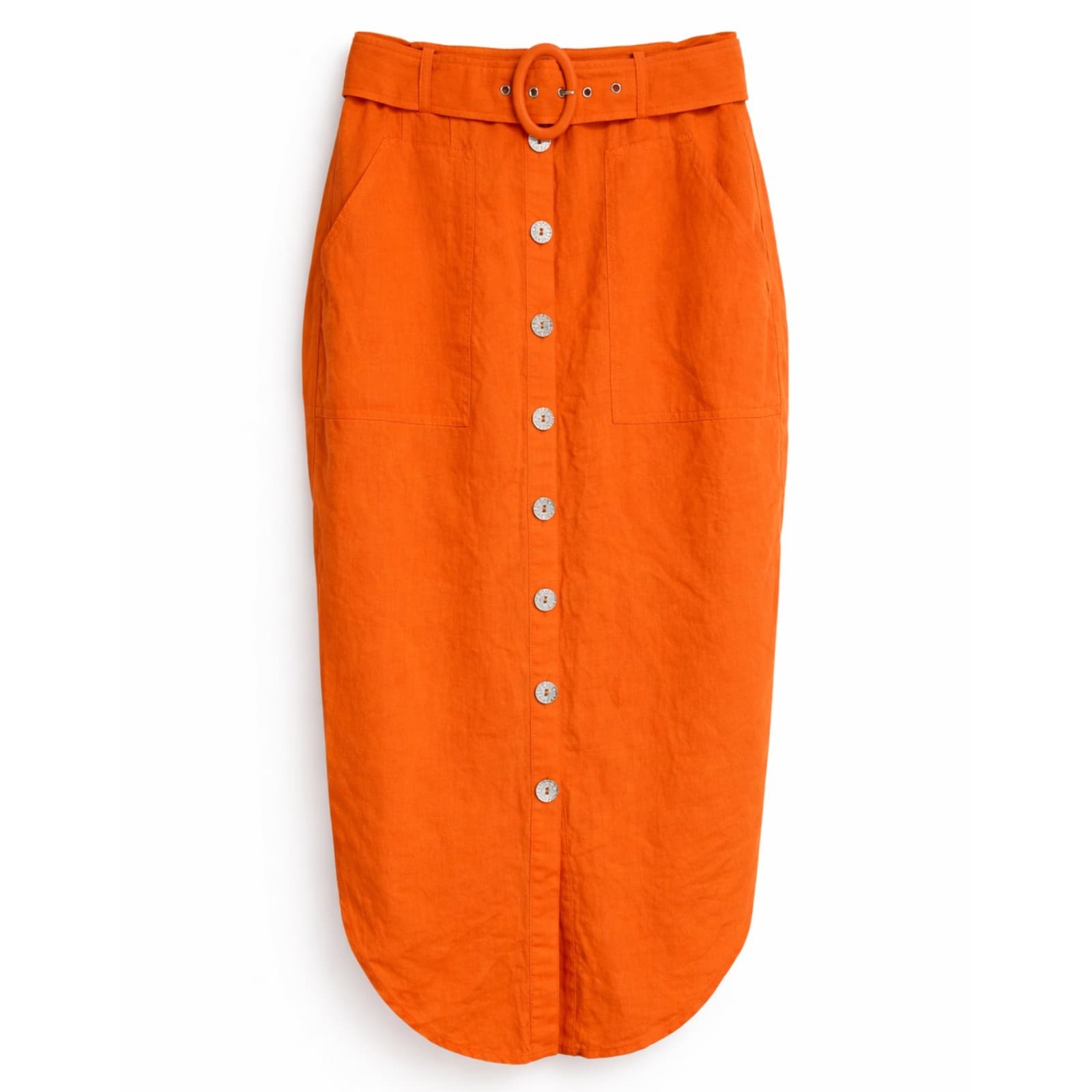 Sheike Orange Linen Blend Midi Skirt Belted Button Front AUS 10 US 6 — photo 1 of 9