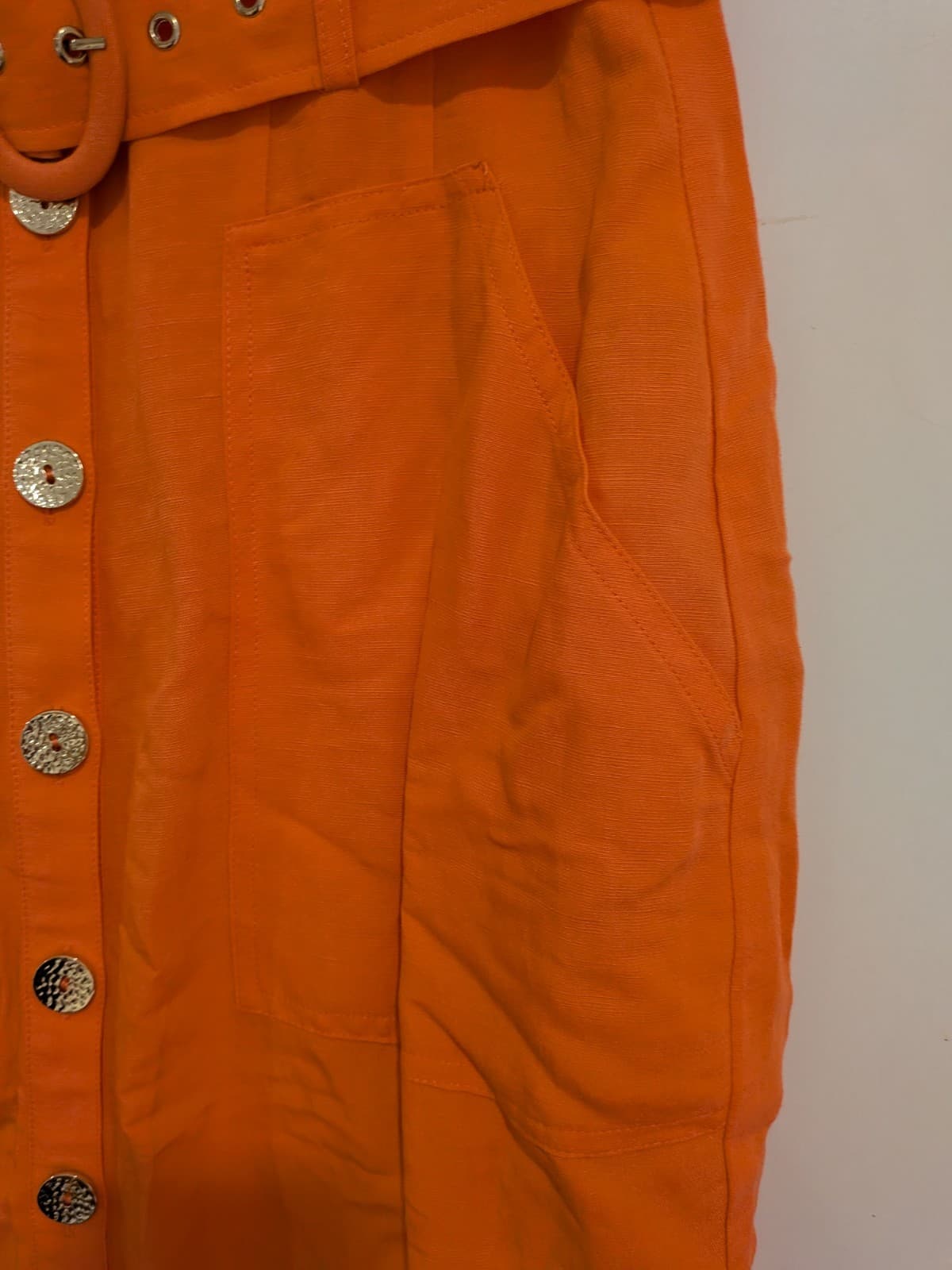 Sheike Orange Linen Blend Midi Skirt Belted Button Front AUS 10 US 6 — photo 6 of 9