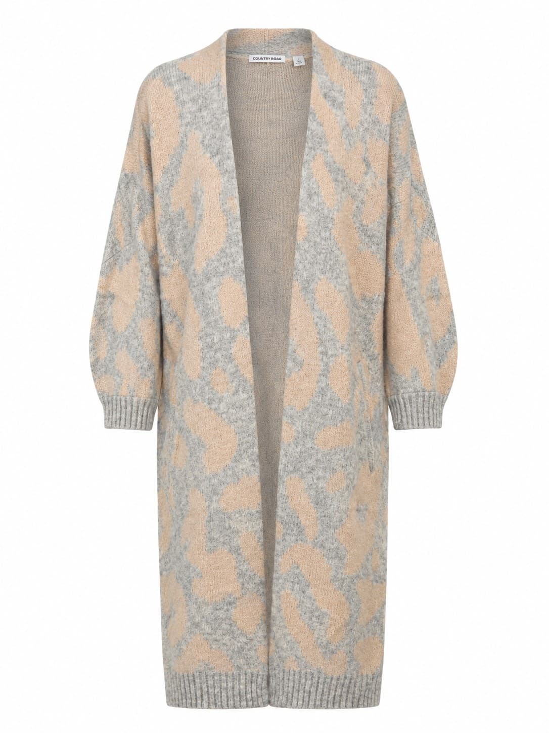Country Road L Italian Yarn Mohair Wool Longline Animal Print Cardigan Pockets — photo 2 of 9