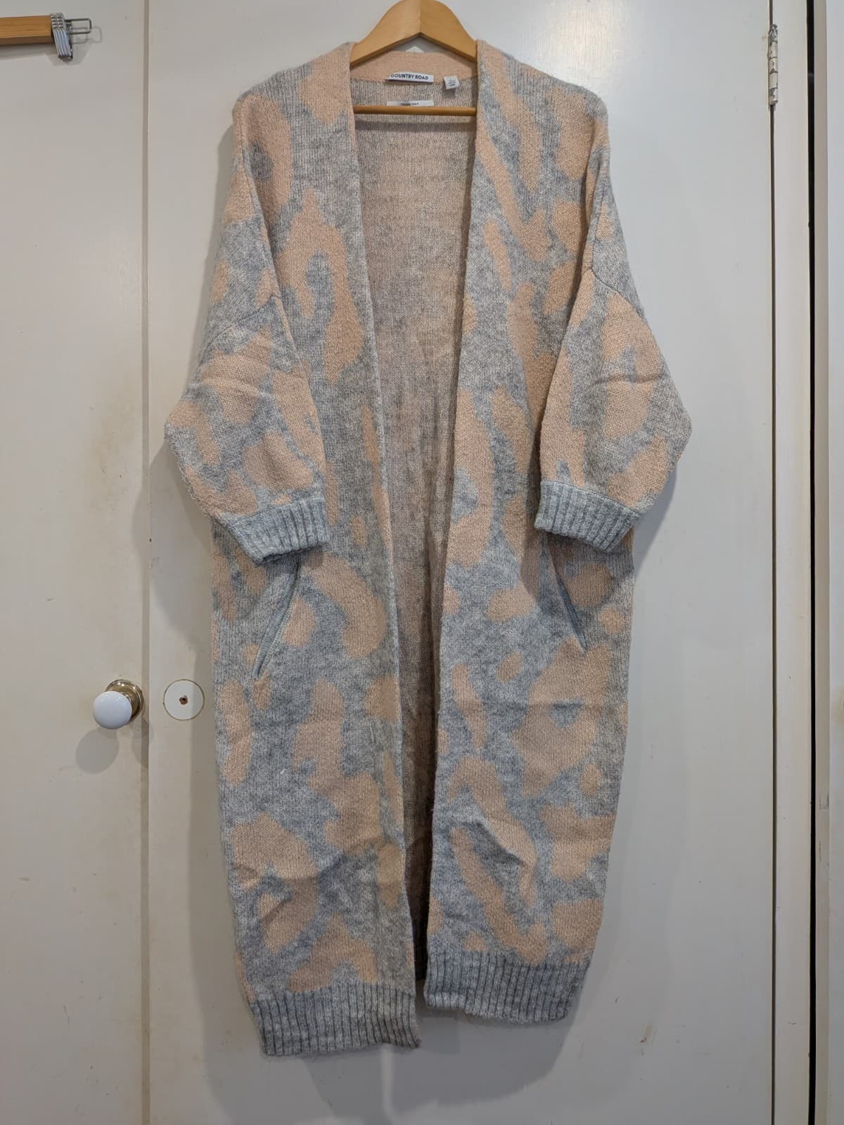 Country Road L Italian Yarn Mohair Wool Longline Animal Print Cardigan Pockets — photo 3 of 9