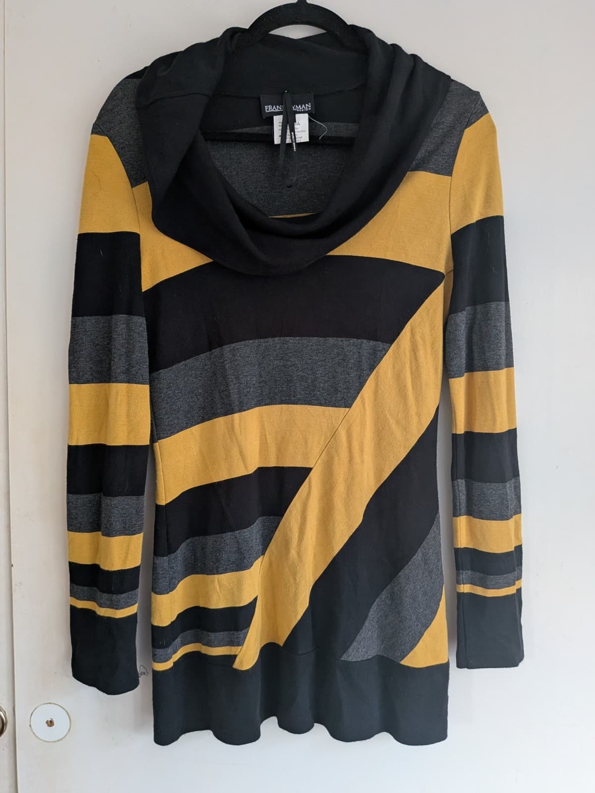 Frank Lyman Tunic Top Size 10 Cowl Neck Stripe Knit — photo 2 of 7