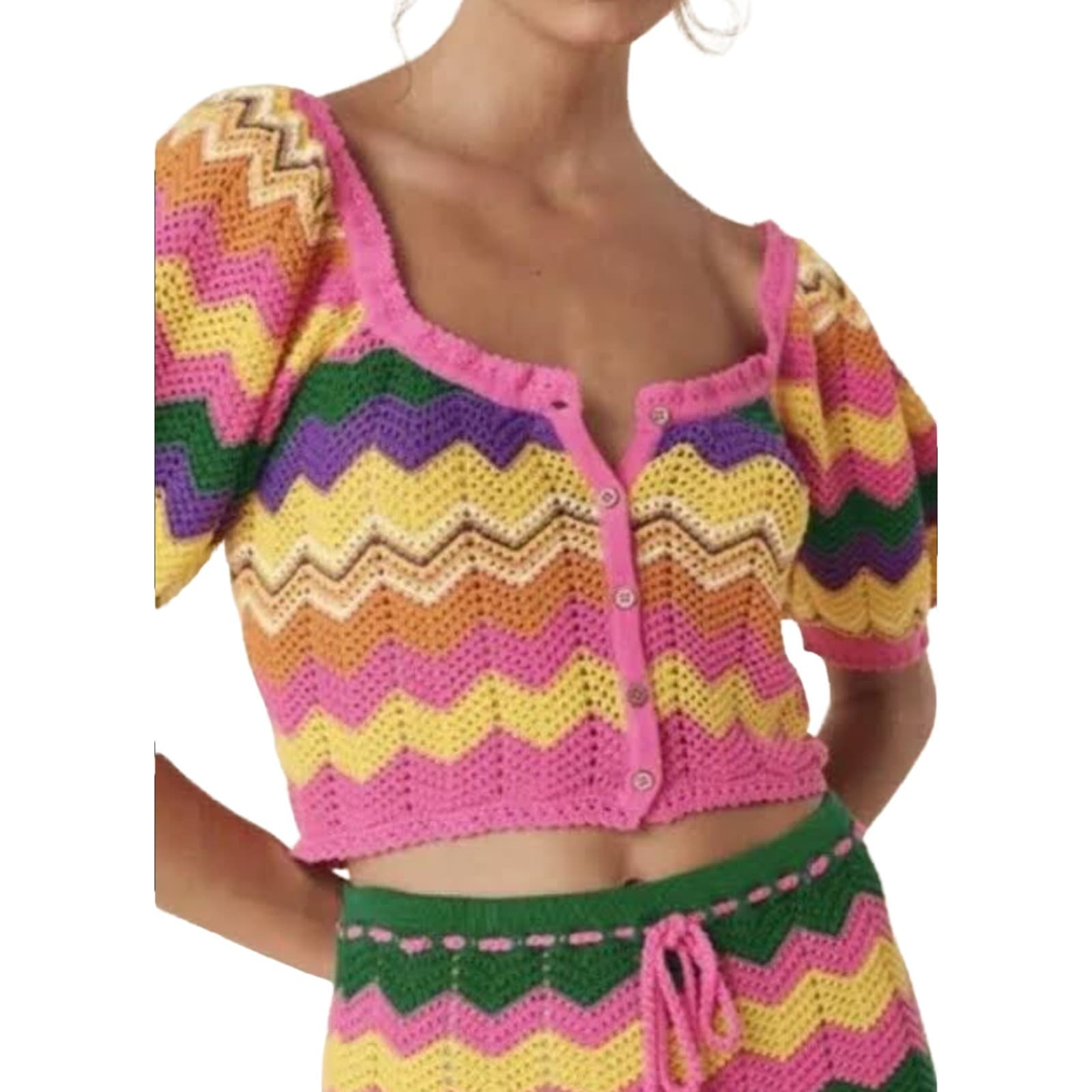 Spell Ziggy Sorbet Y2K Crochet Top Cotton Rainbow Knit Festival Boho Size S — photo 2 of 10