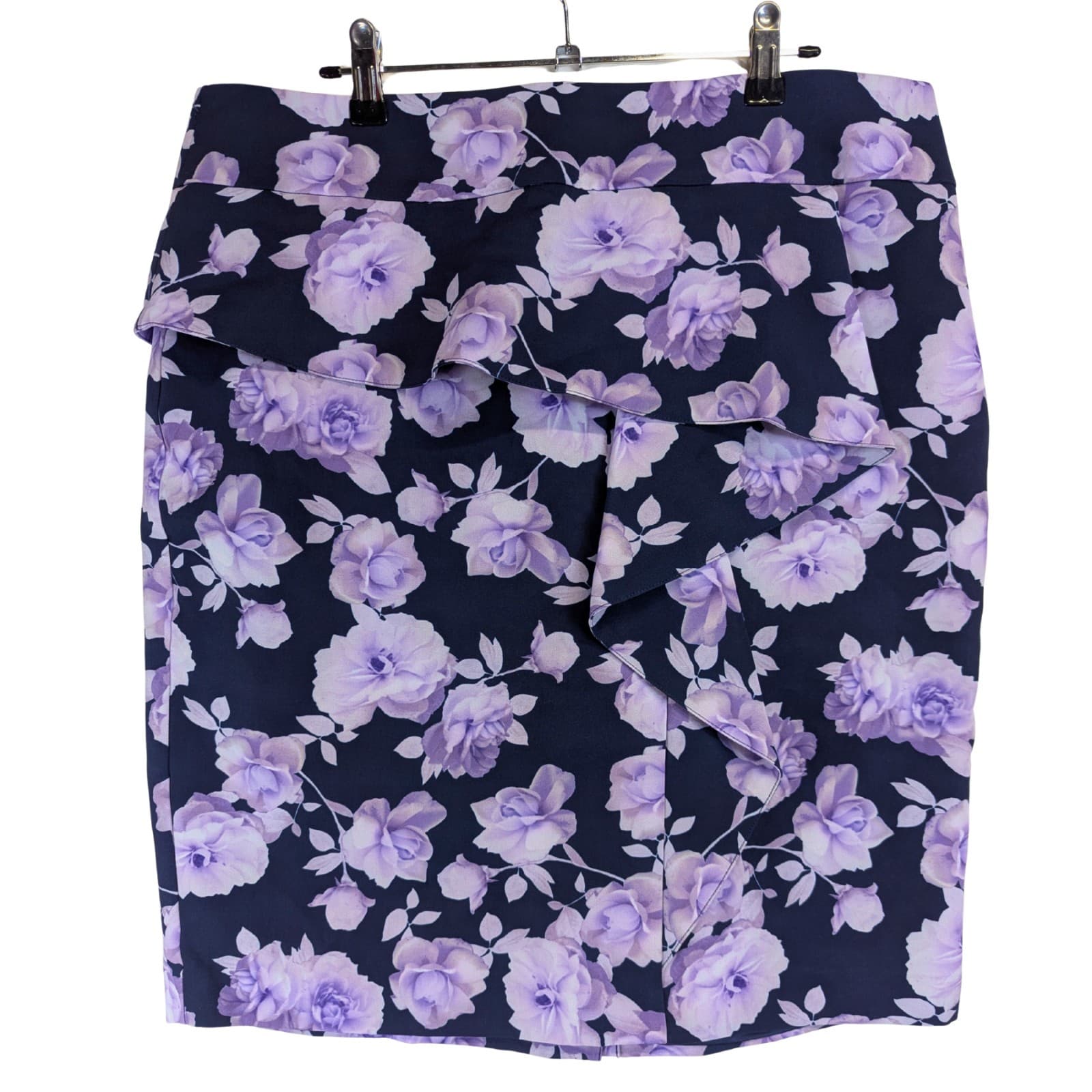 Review Violetta Skirt Purple Floral Ruffle Pencil Plus Size AUS 16 US 12 NWT RRP — photo 2 of 10