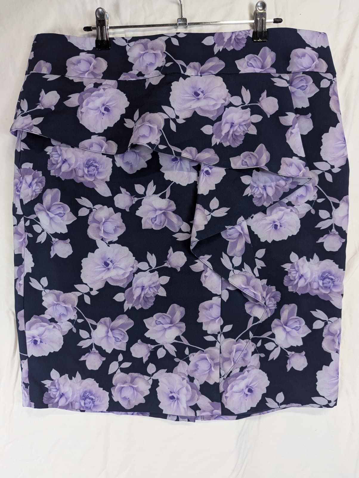 Review Violetta Skirt Purple Floral Ruffle Pencil Plus Size AUS 16 US 12 NWT RRP — photo 3 of 10