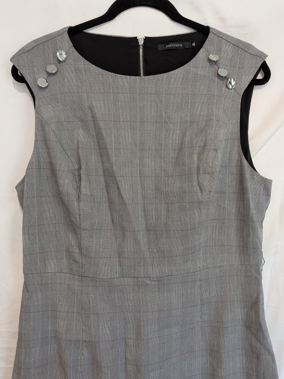 Portmans Dress Size 16 AUS 12 US Grey Check Pencil Work Office Corporate — photo 4 of 12