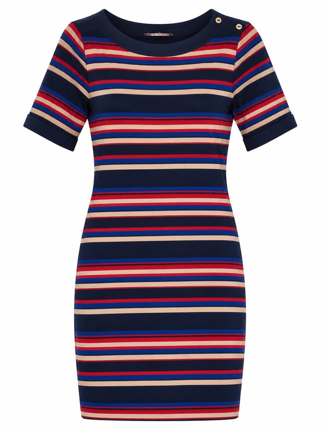 Review Dress Size 16 Navy Stripe Knit Midi Dress Red Blue Beige Stretch — photo 2 of 11