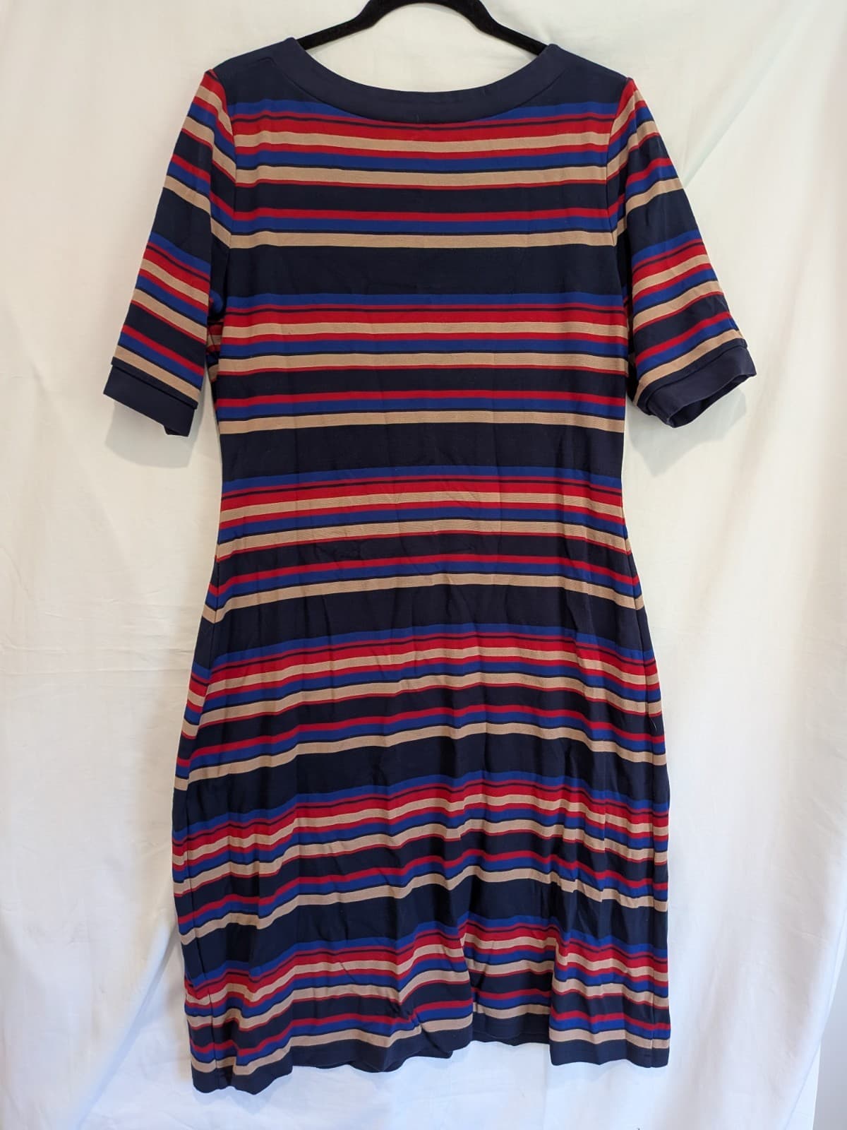 Review Dress Size 16 Navy Stripe Knit Midi Dress Red Blue Beige Stretch — photo 11 of 11