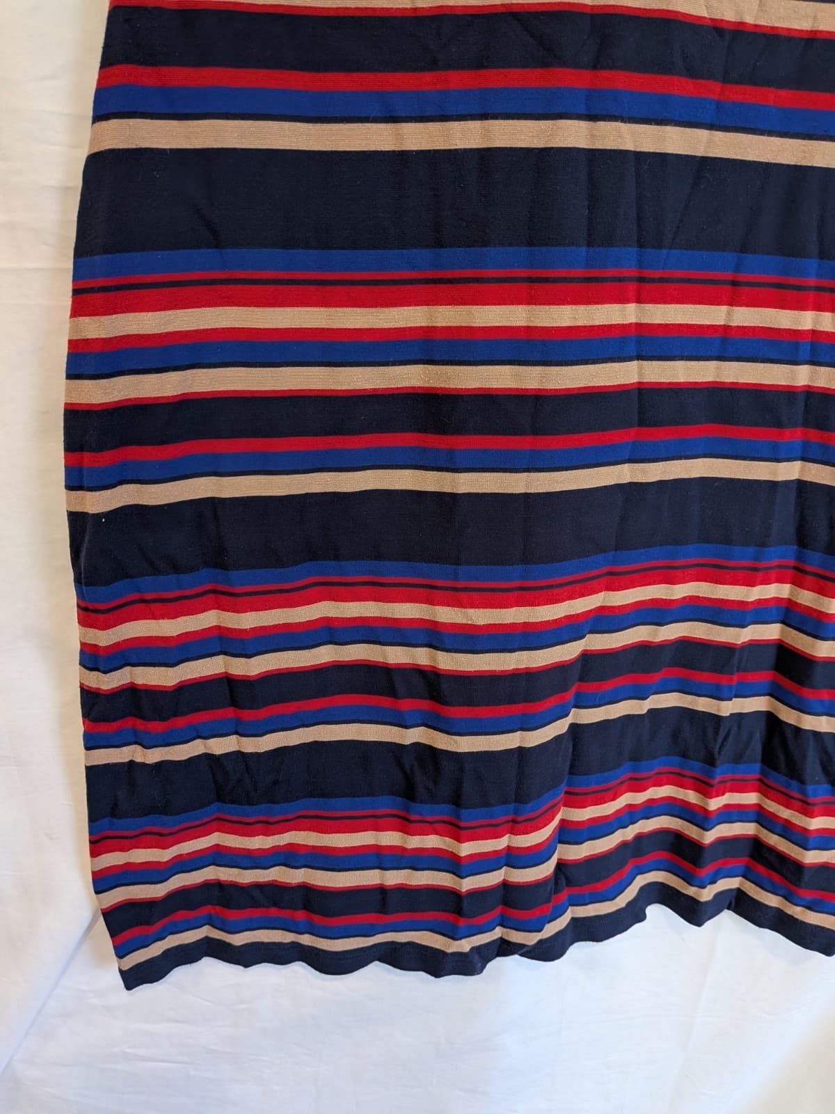 Review Dress Size 16 Navy Stripe Knit Midi Dress Red Blue Beige Stretch — photo 4 of 11