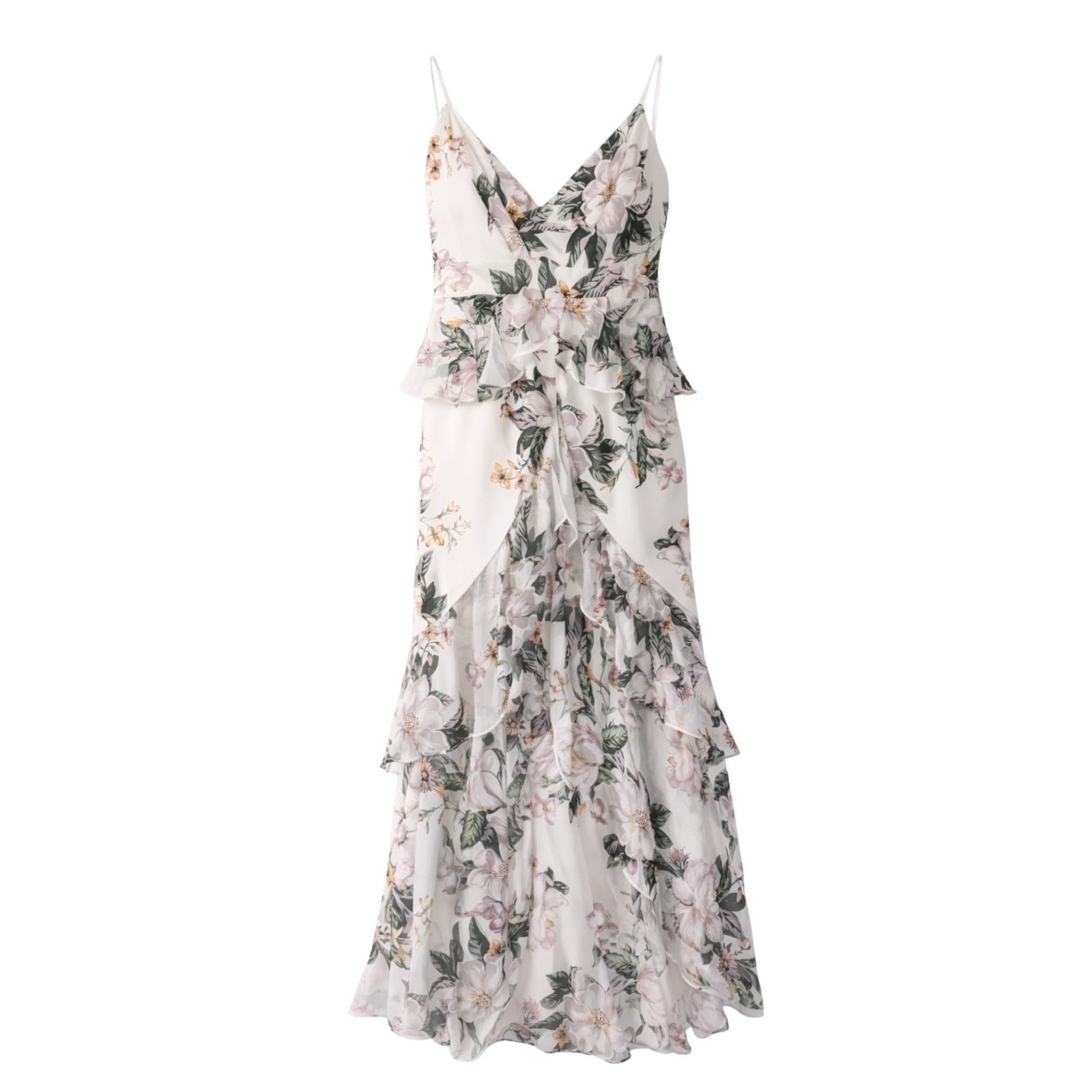 Sheike Dress White Floral Maxi High Low Ruffle Hem Wedding Guest Size 10 AU 6 US — photo 1 of 15