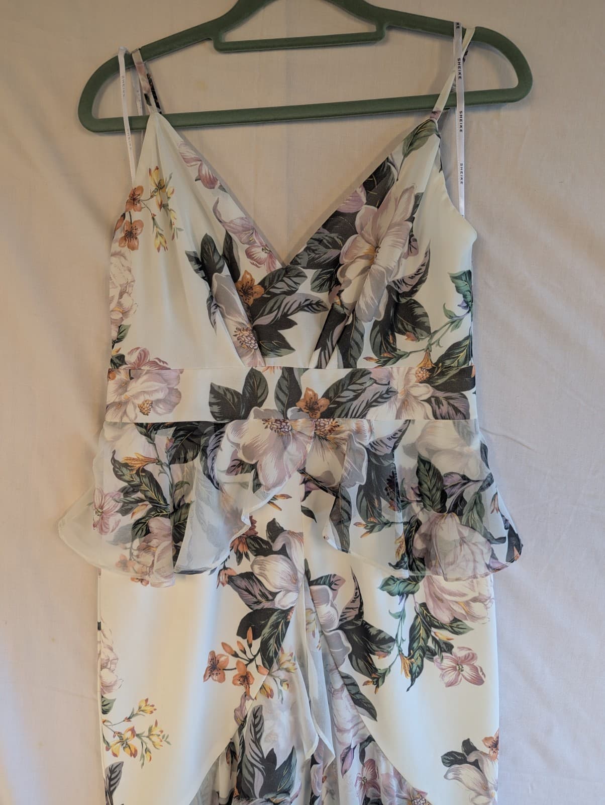 Sheike Dress White Floral Maxi High Low Ruffle Hem Wedding Guest Size 10 AU 6 US — photo 4 of 15
