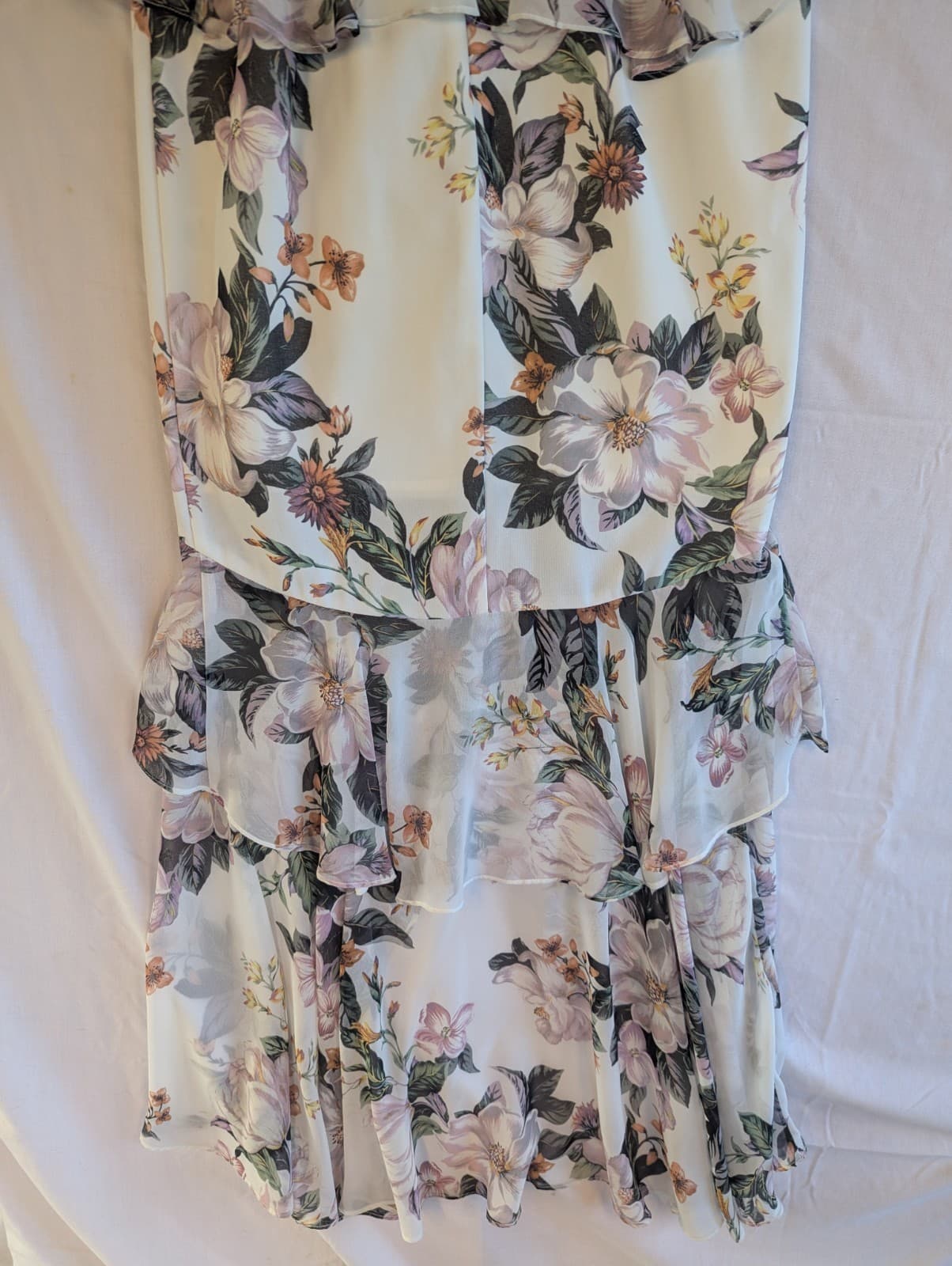 Sheike Dress White Floral Maxi High Low Ruffle Hem Wedding Guest Size 10 AU 6 US — photo 10 of 15