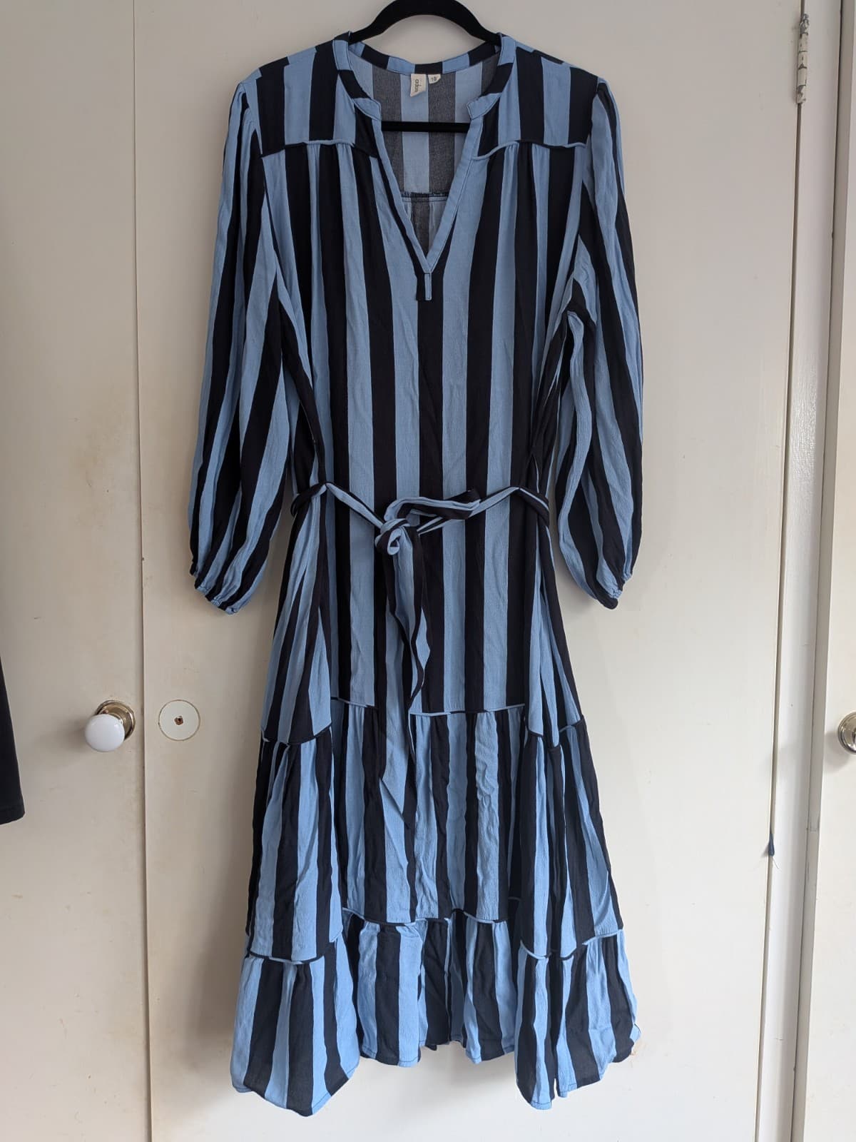 Adorne Midi Dress Size 10 Blue Stripe Tie Waist Viscose Casual Midi Summer — photo 2 of 9