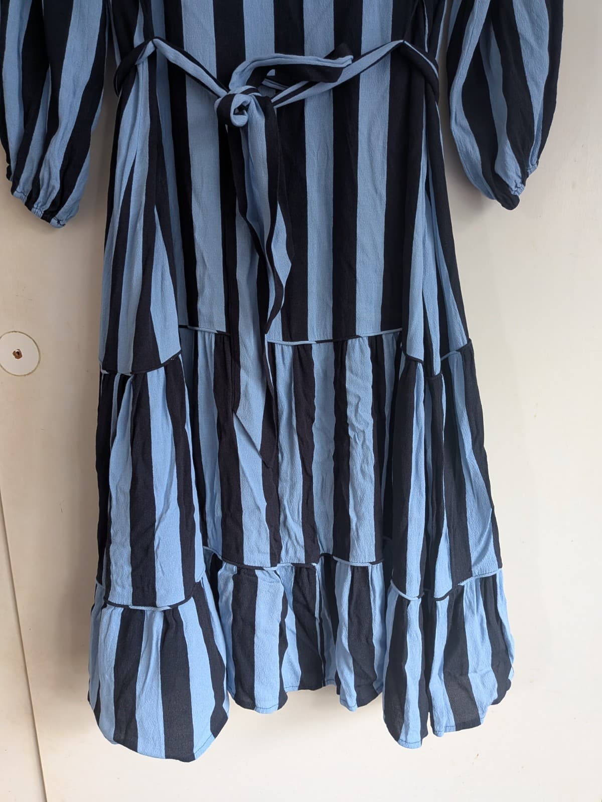 Adorne Midi Dress Size 10 Blue Stripe Tie Waist Viscose Casual Midi Summer — photo 3 of 9