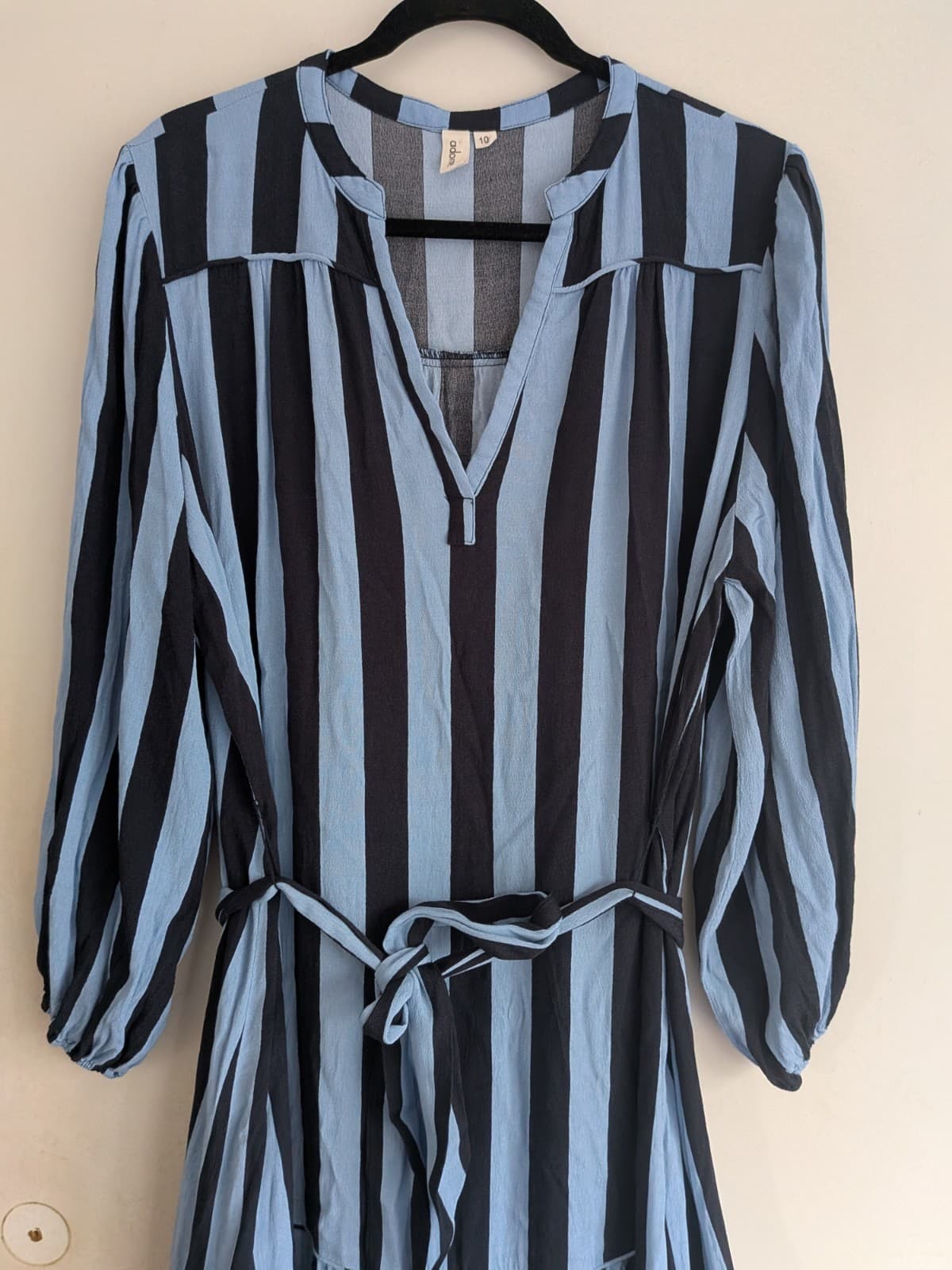 Adorne Midi Dress Size 10 Blue Stripe Tie Waist Viscose Casual Midi Summer — photo 4 of 9