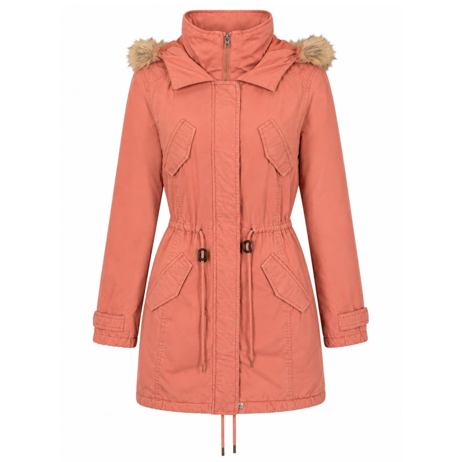Giordano Parka Jacket Size L Pink Faux Fur Lined Hooded Winter Coat Warm Casual — photo 1 of 16