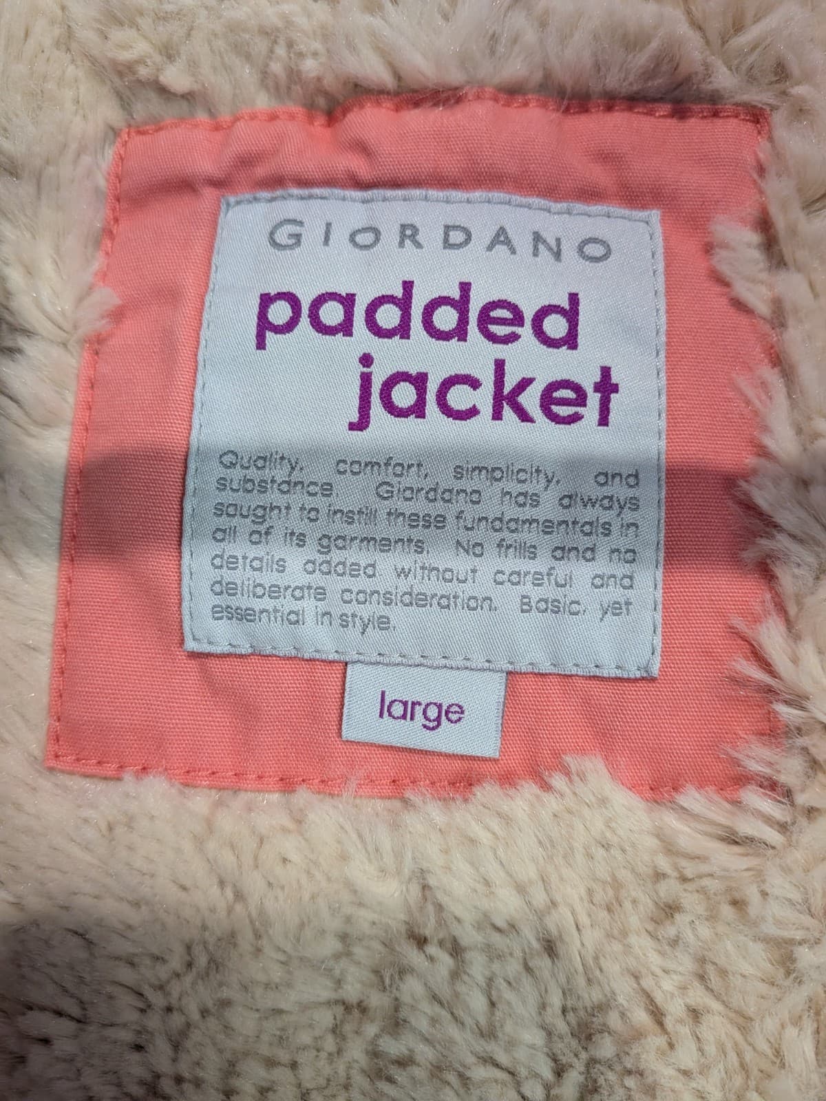 Giordano Parka Jacket Size L Pink Faux Fur Lined Hooded Winter Coat Warm Casual — photo 14 of 16