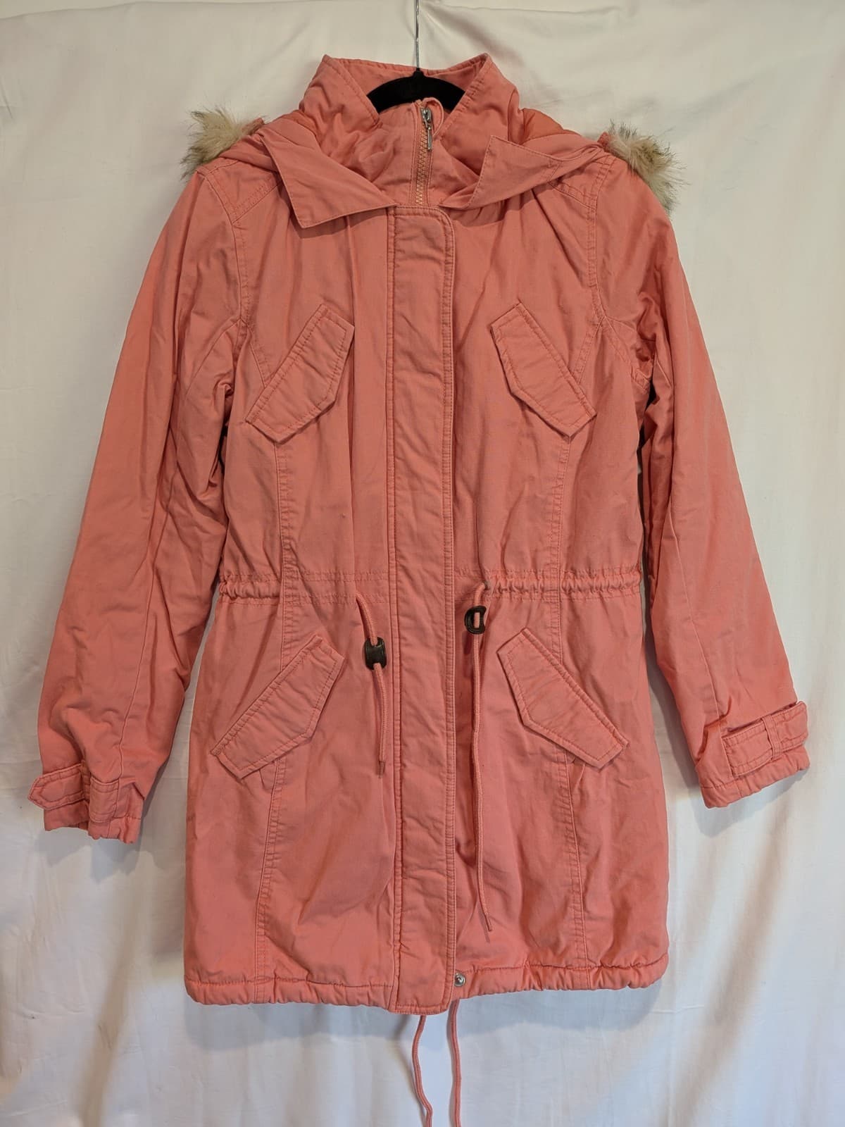Giordano Parka Jacket Size L Pink Faux Fur Lined Hooded Winter Coat Warm Casual — photo 3 of 16