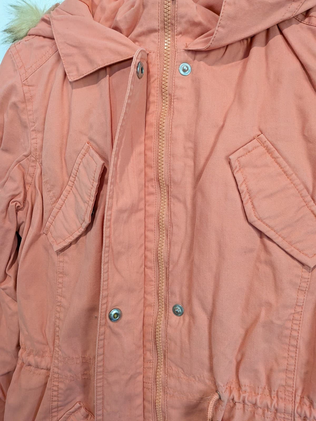 Giordano Parka Jacket Size L Pink Faux Fur Lined Hooded Winter Coat Warm Casual — photo 9 of 16
