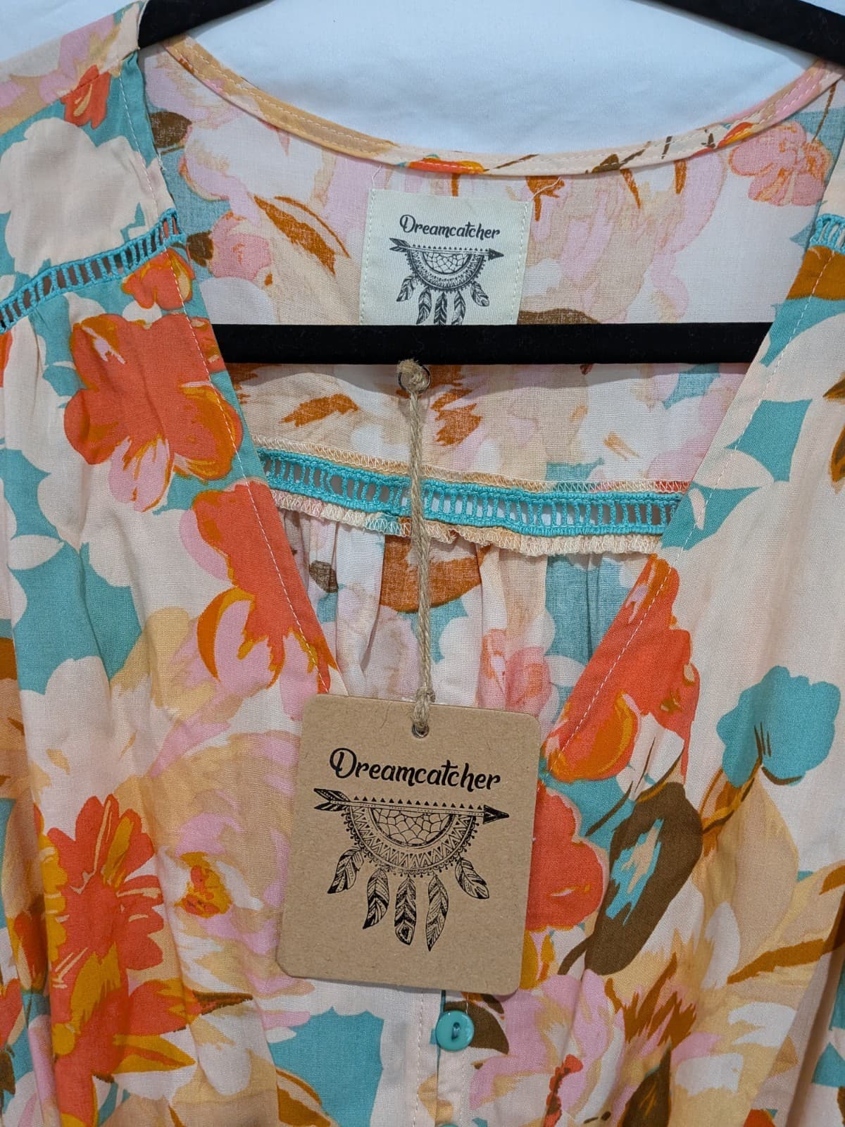 Dreamcatcher Dress Size 12 Boho Floral Wrap Mini Pink Peach Resort Festival — photo 8 of 14