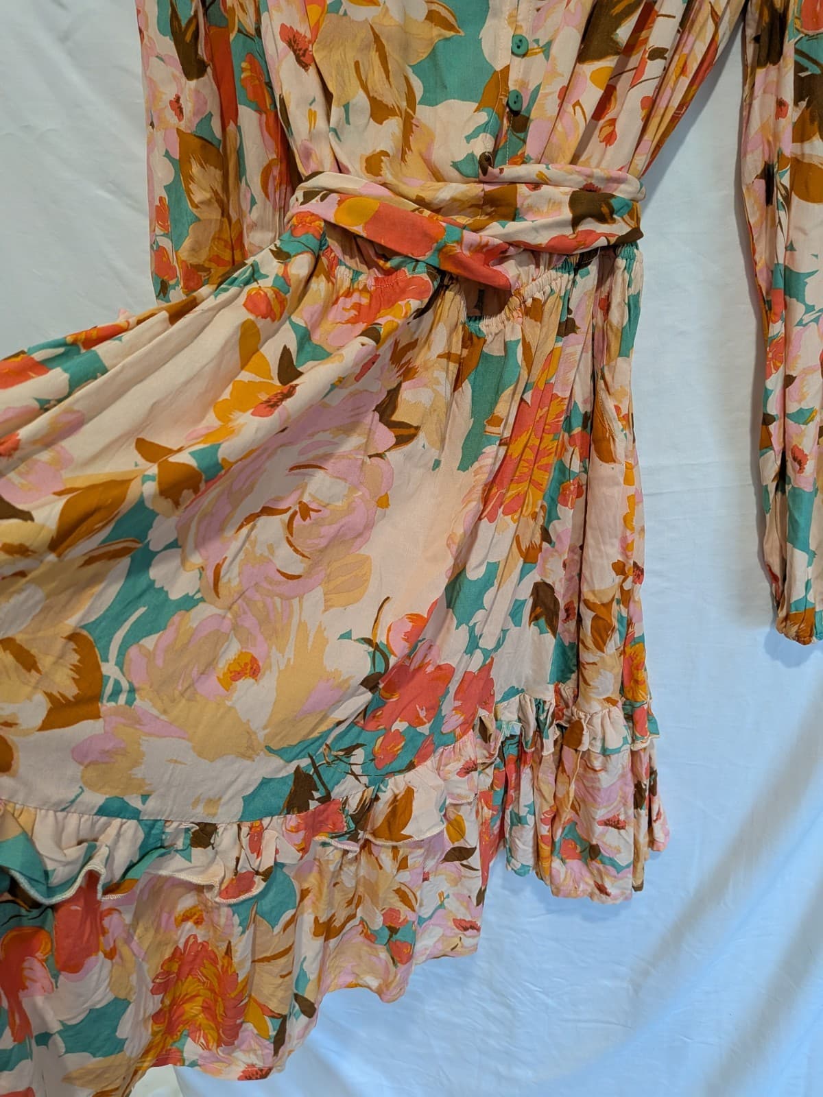 Dreamcatcher Dress Size 12 Boho Floral Wrap Mini Pink Peach Resort Festival — photo 10 of 14