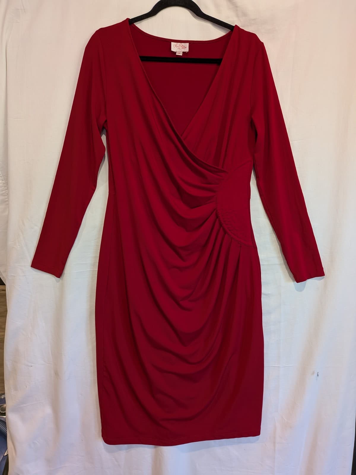 Leona Edmiston Ruby Dress AUS 10 US 6 Red Ruched Wrap Cocktail Party Stretch — photo 2 of 6