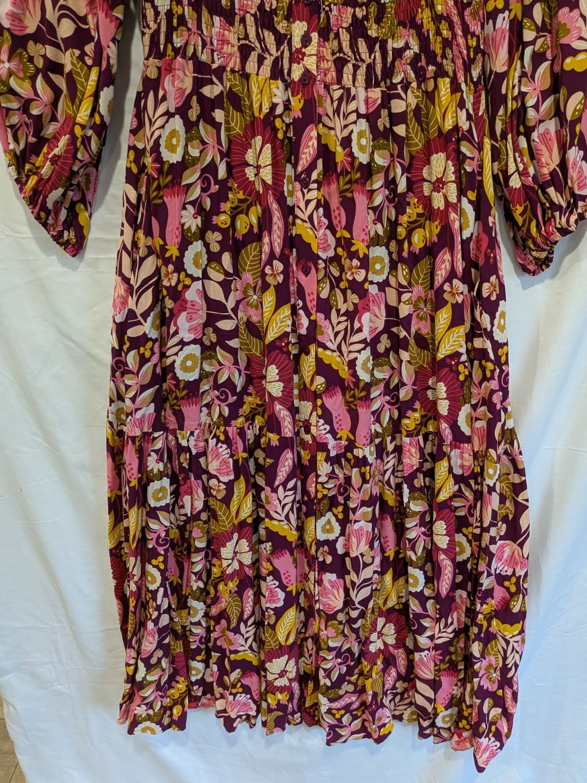 Ava Mia Dress Size 12 Boho Floral Midi Maxi Berry Pink Button Front Rayon — photo 3 of 12
