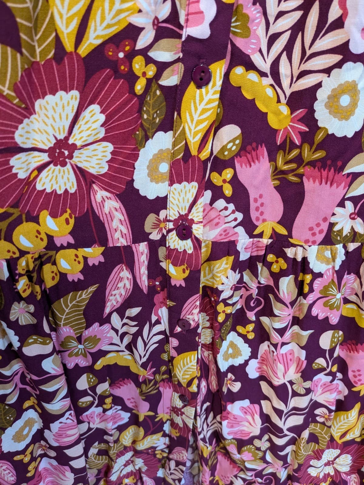 Ava Mia Dress Size 12 Boho Floral Midi Maxi Berry Pink Button Front Rayon — photo 4 of 12