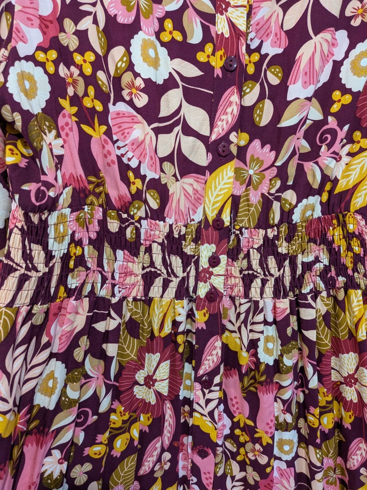Ava Mia Dress Size 12 Boho Floral Midi Maxi Berry Pink Button Front Rayon — photo 5 of 12