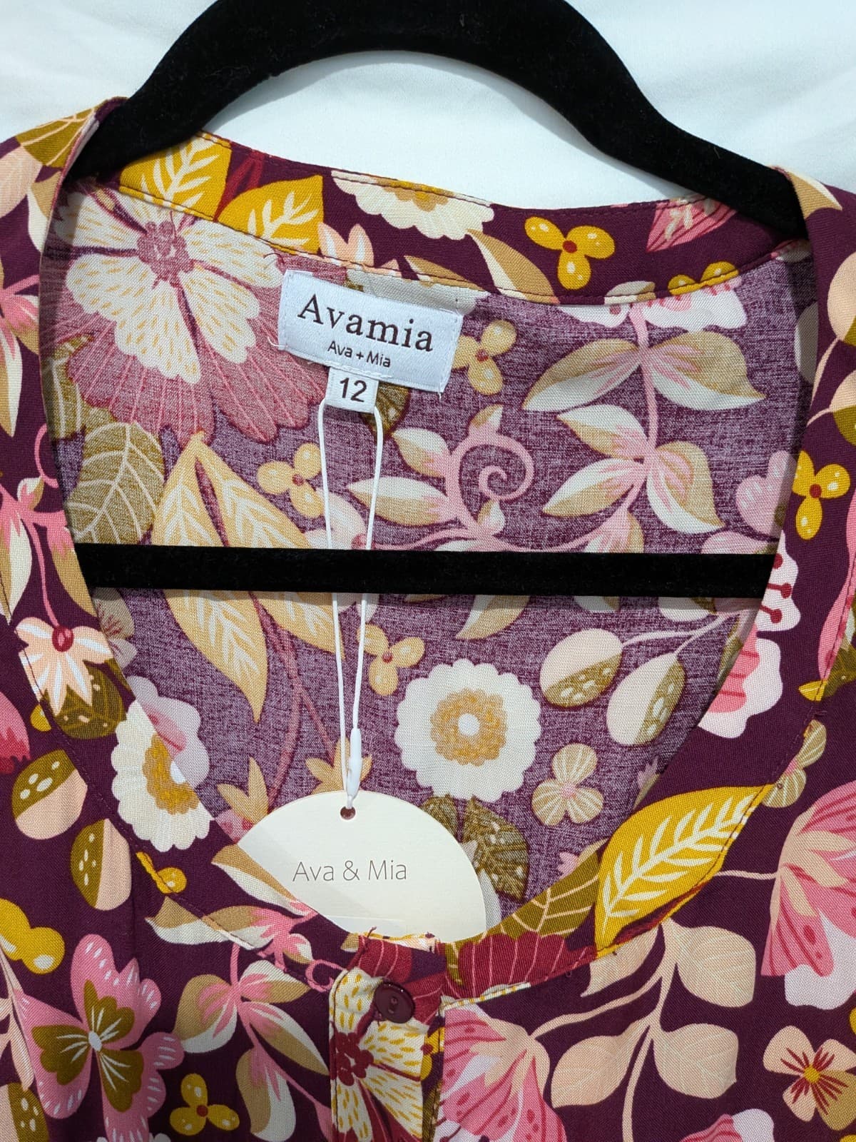 Ava Mia Dress Size 12 Boho Floral Midi Maxi Berry Pink Button Front Rayon — photo 7 of 12