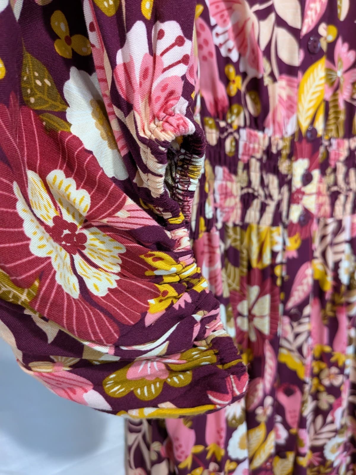 Ava Mia Dress Size 12 Boho Floral Midi Maxi Berry Pink Button Front Rayon — photo 10 of 12