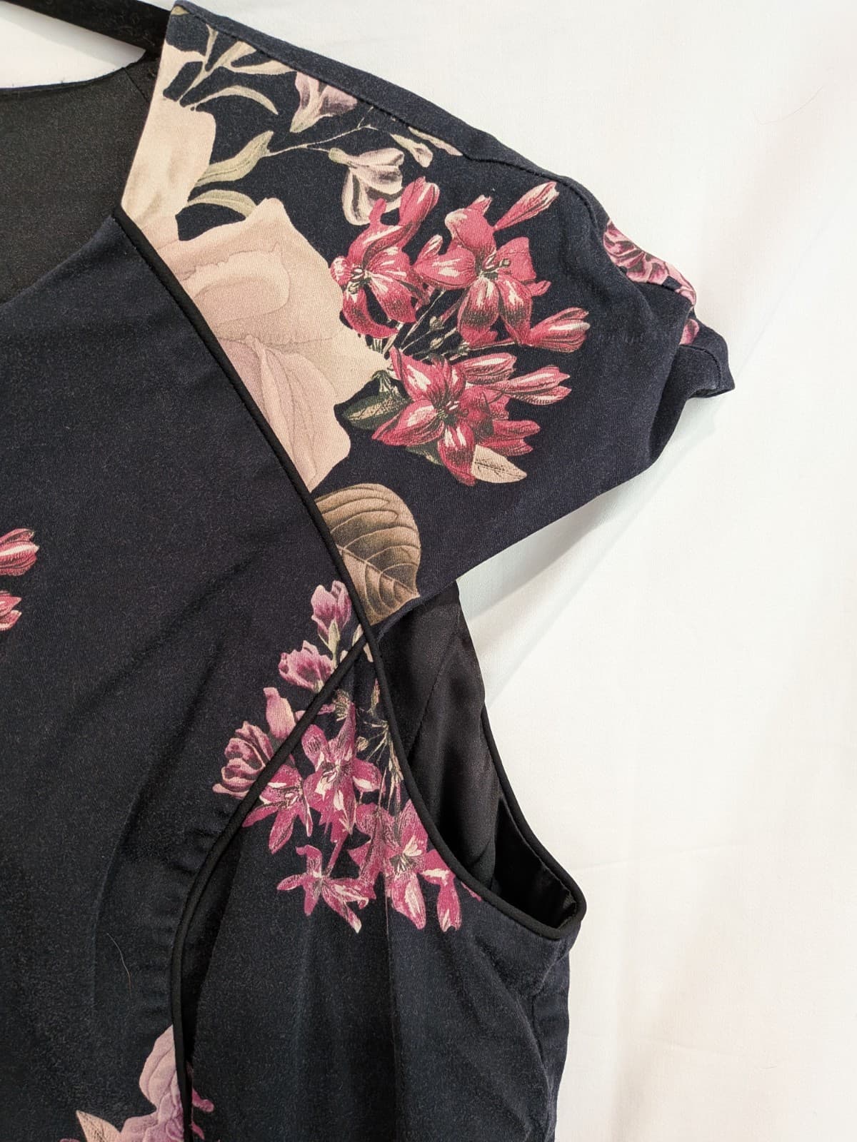 Portmans Floral Dress Size 16 Black Pink Rose Fit Flare Zip Front Party — photo 3 of 10