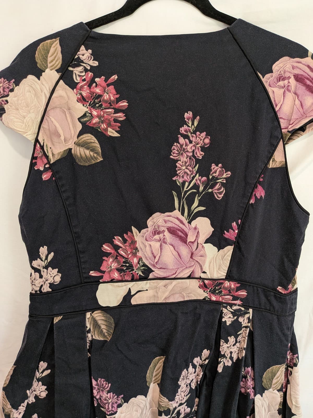 Portmans Floral Dress Size 16 Black Pink Rose Fit Flare Zip Front Party — photo 10 of 10