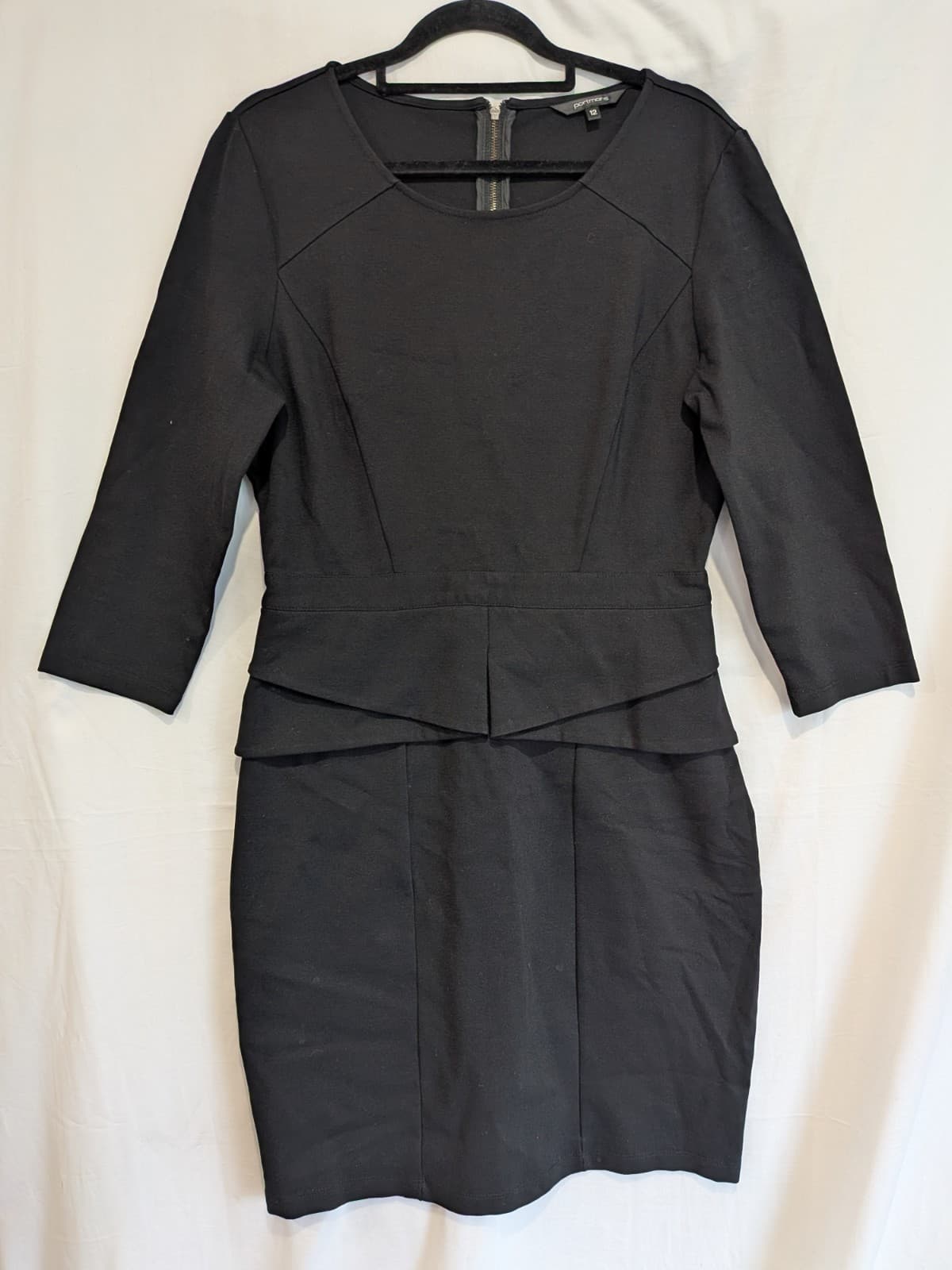 Portmans Black Peplum Pencil Dress Size 12 AUS US 8 Corporate Stretch Work — photo 2 of 9