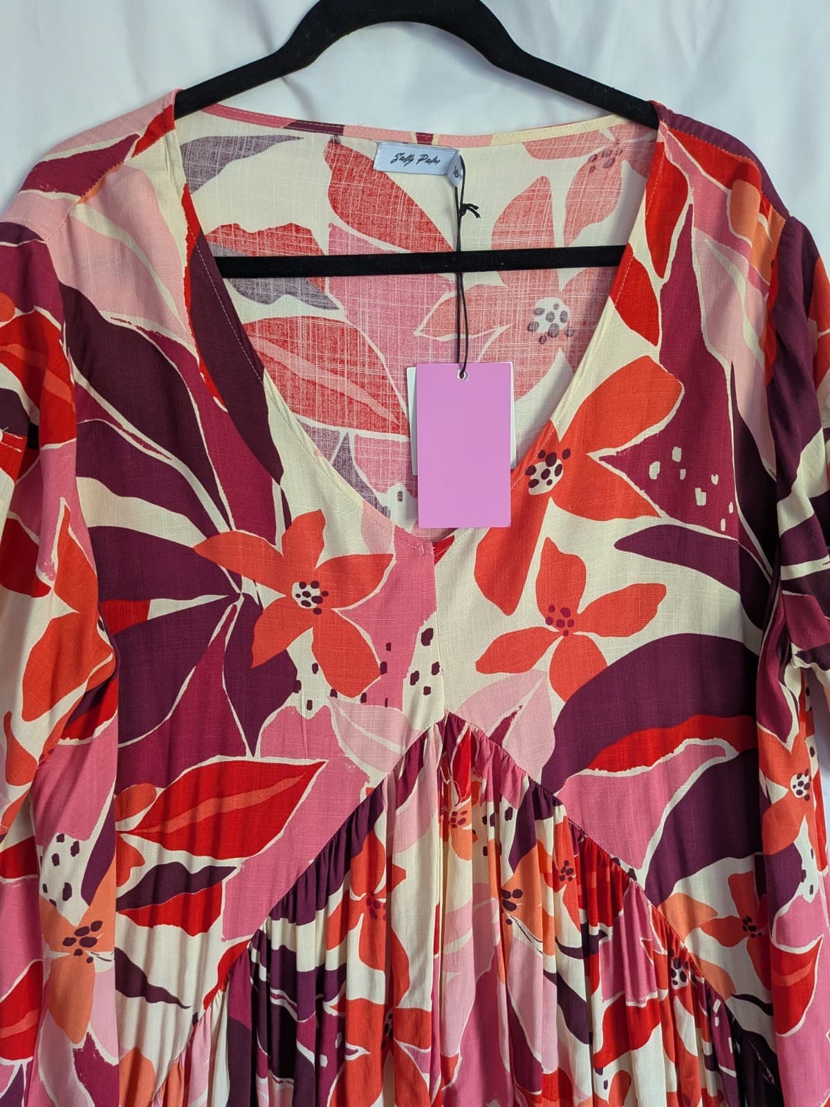 Salty Palm Dress Size 16 2XL Pink Orange Floral Rayon Hi Low Boho Plus Size BNWT — photo 8 of 12