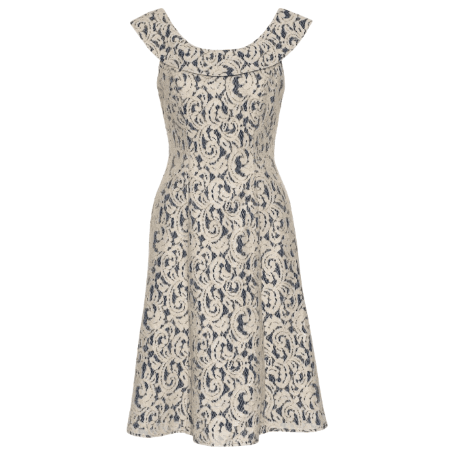 Review Pilina Dress Navy Gold Lace Fit & Flare Cocktail A-Line Size 10 AUS 6 US — photo 2 of 12