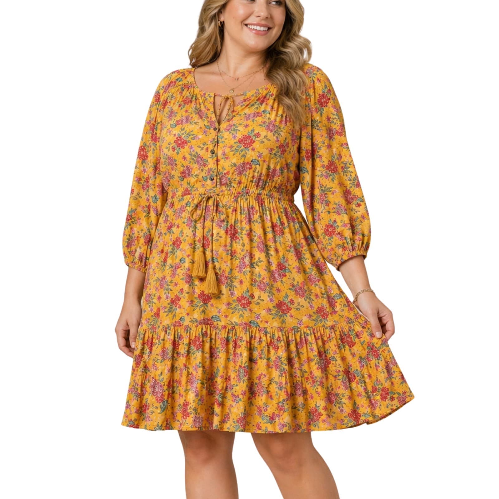 Salty Palm Dress Plus Size 16 2XL Yellow Floral Rayon Boho Resort Button — photo 1 of 13
