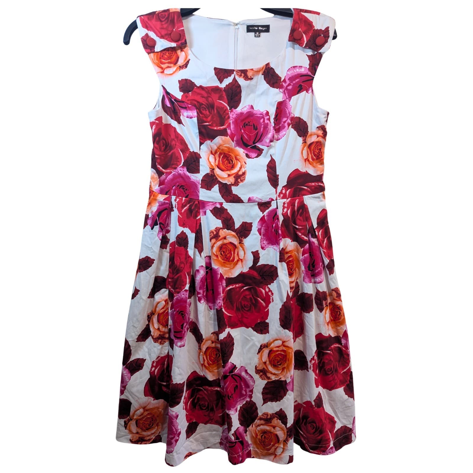 Caroline Morgan Floral A-Line Dress Multi Red Roses Cotton Blend Lined Size 12 — photo 2 of 11