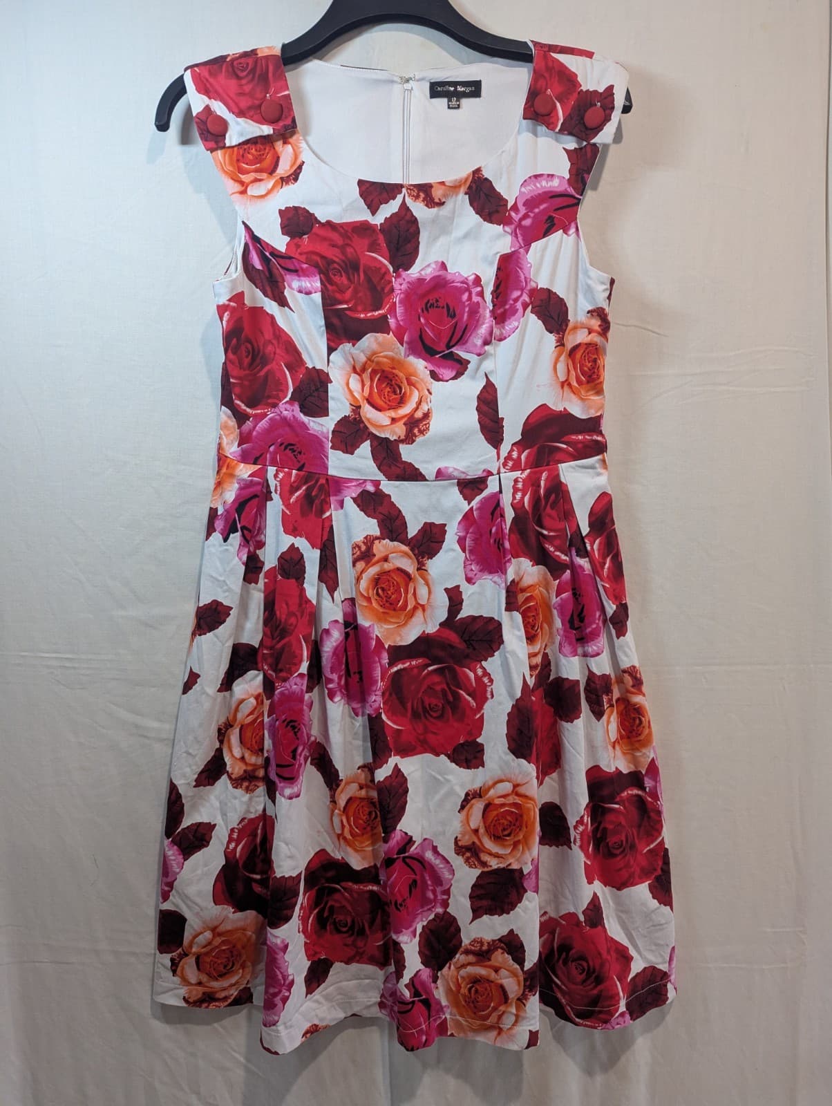 Caroline Morgan Floral A-Line Dress Multi Red Roses Cotton Blend Lined Size 12 — photo 4 of 11